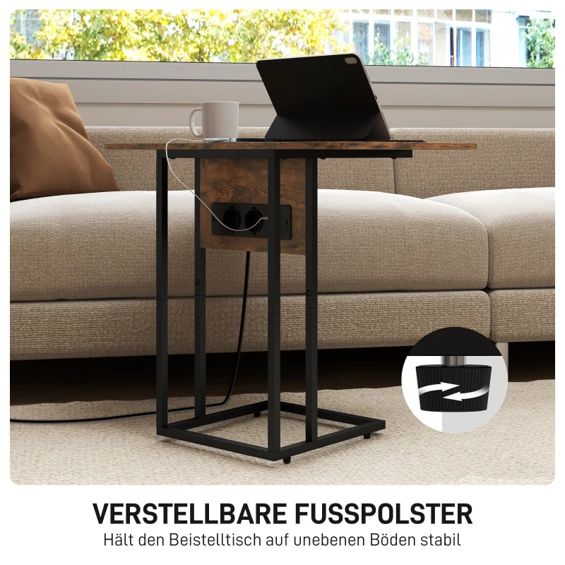 Foldable Side Table USB Charging Station 39x29x57cm - Brown Metal - Image 6