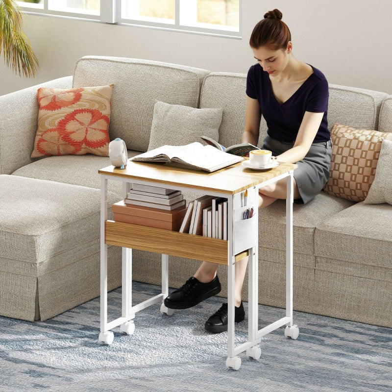 Folding Desk small 63 cm with wheels, shelf, storage bag, natural - Image 2