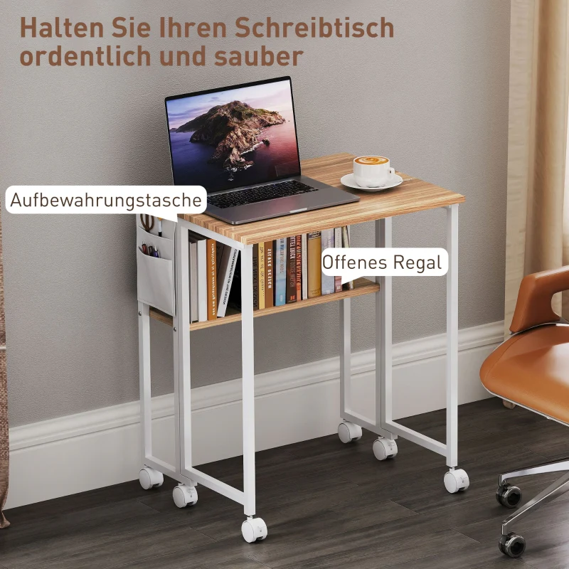 Folding Desk small 63 cm with wheels, shelf, storage bag, natural - Image 5