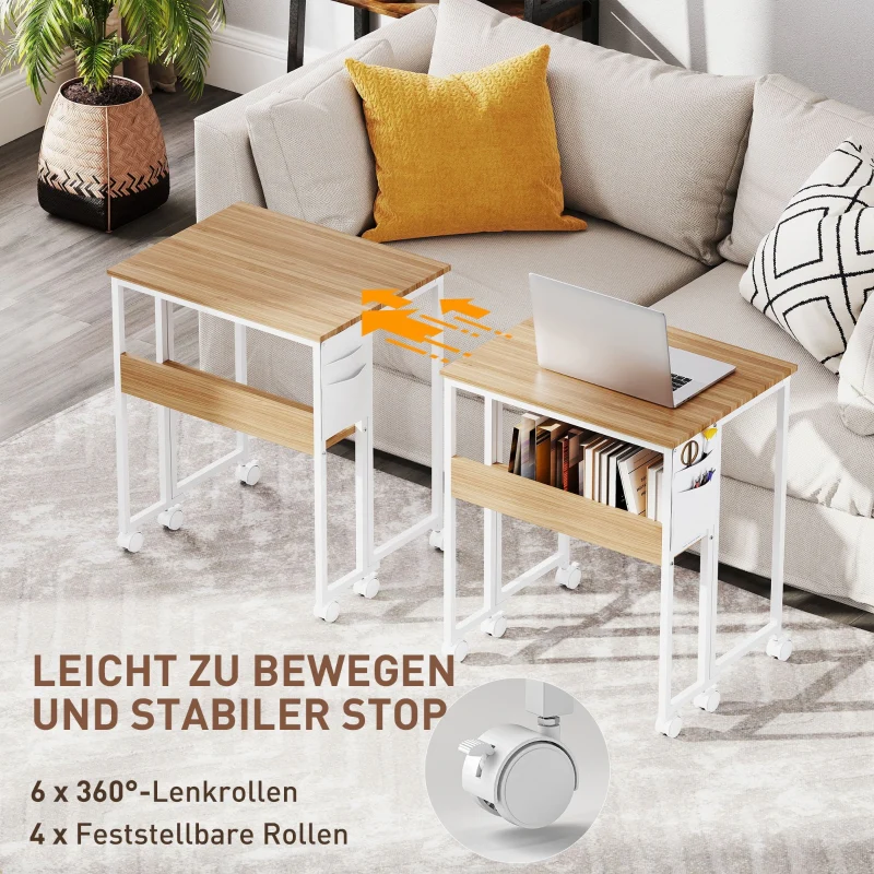 Folding Desk small 63 cm with wheels, shelf, storage bag, natural - Image 6