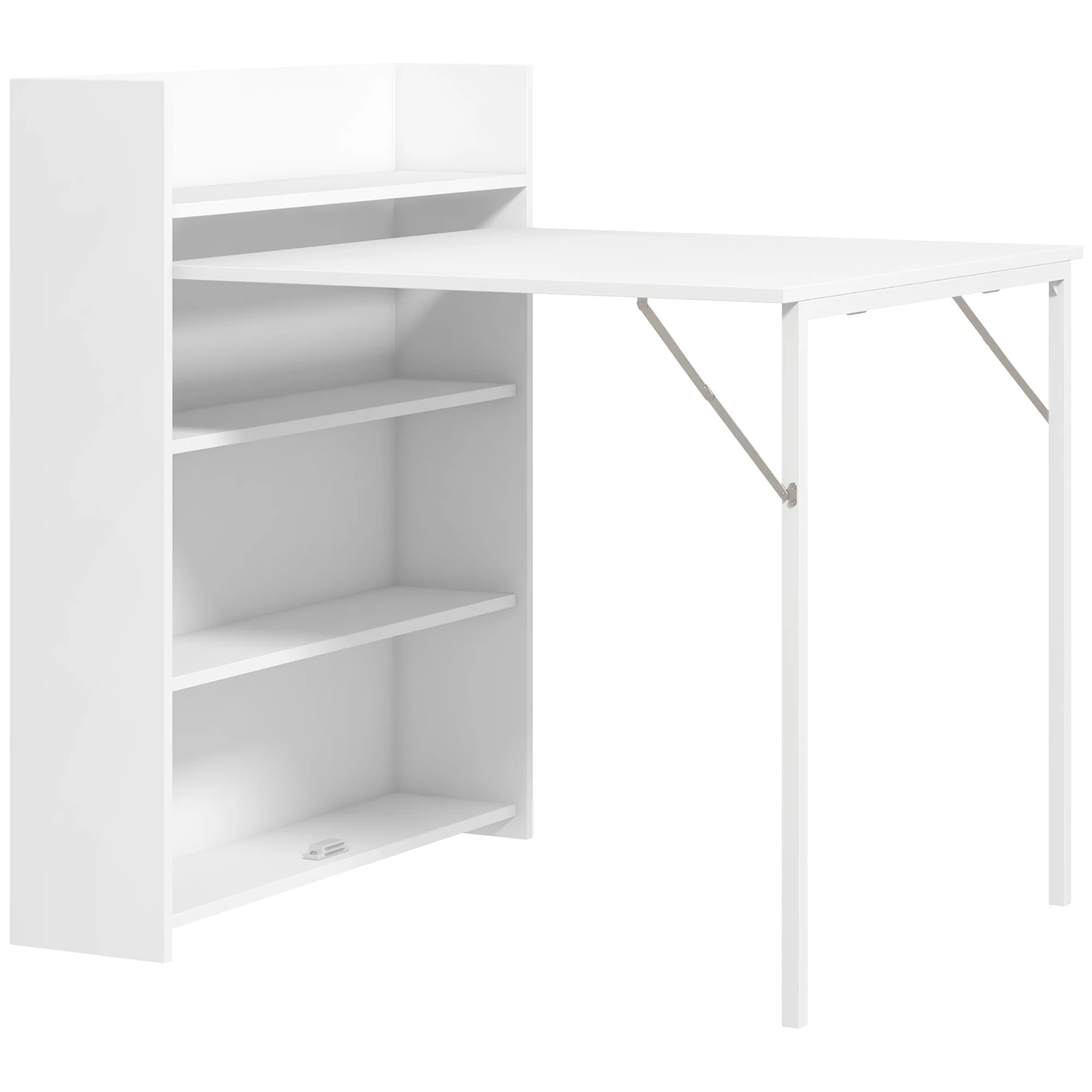 Folding Dining Table Space-Saving 4 Shelves Anti-Tip - White - Image 2