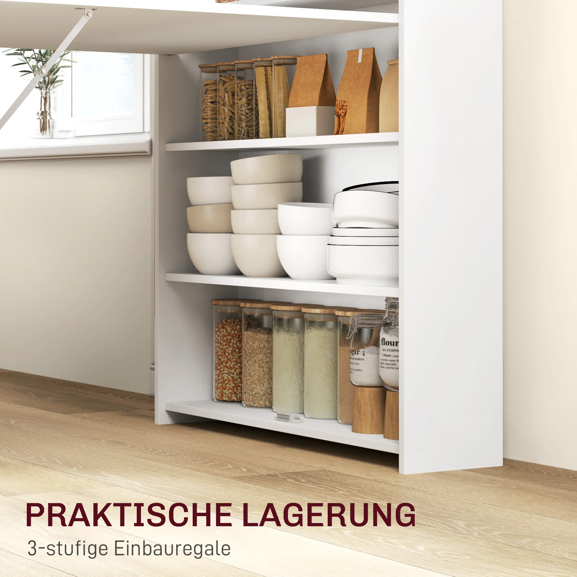Folding Dining Table Space-Saving 4 Shelves Anti-Tip - White - Image 5