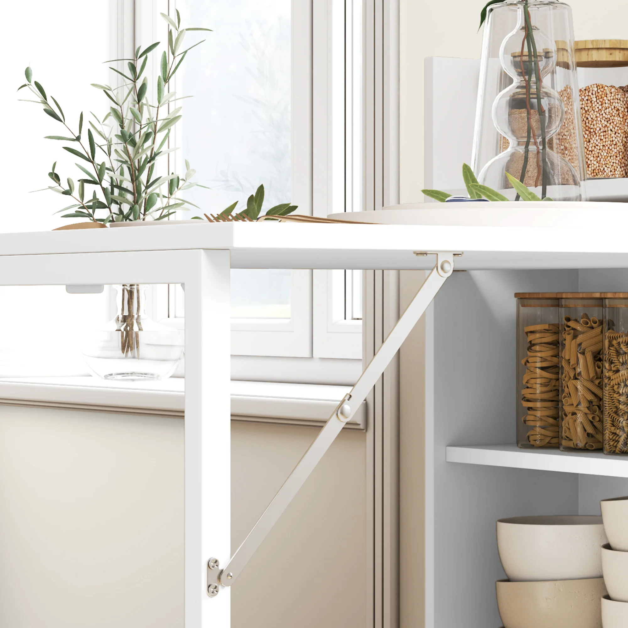 Folding Dining Table Space-Saving 4 Shelves Anti-Tip - White - Image 8