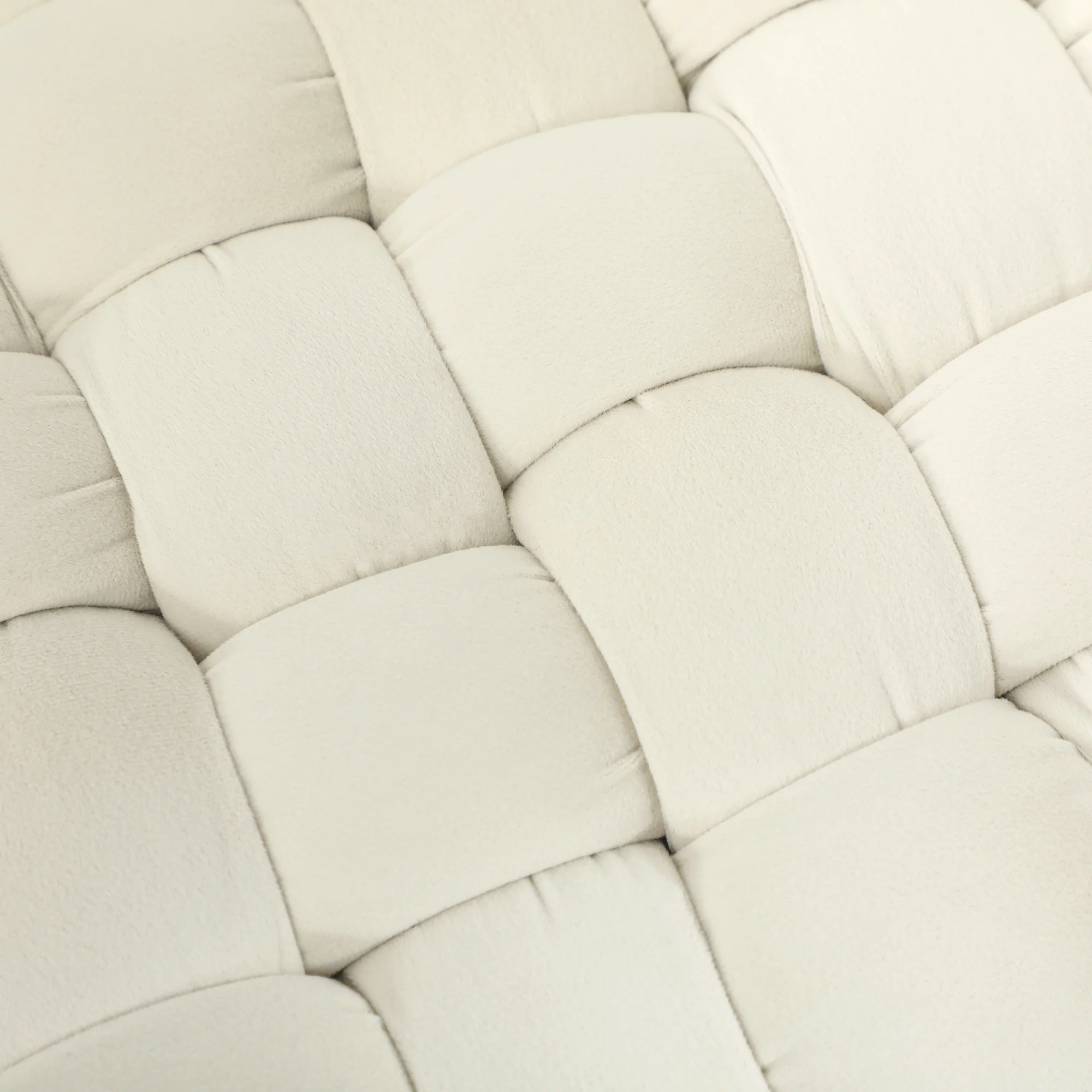Footstool with Padded Seat, Metal Legs, Cream White Velvet - Image 7