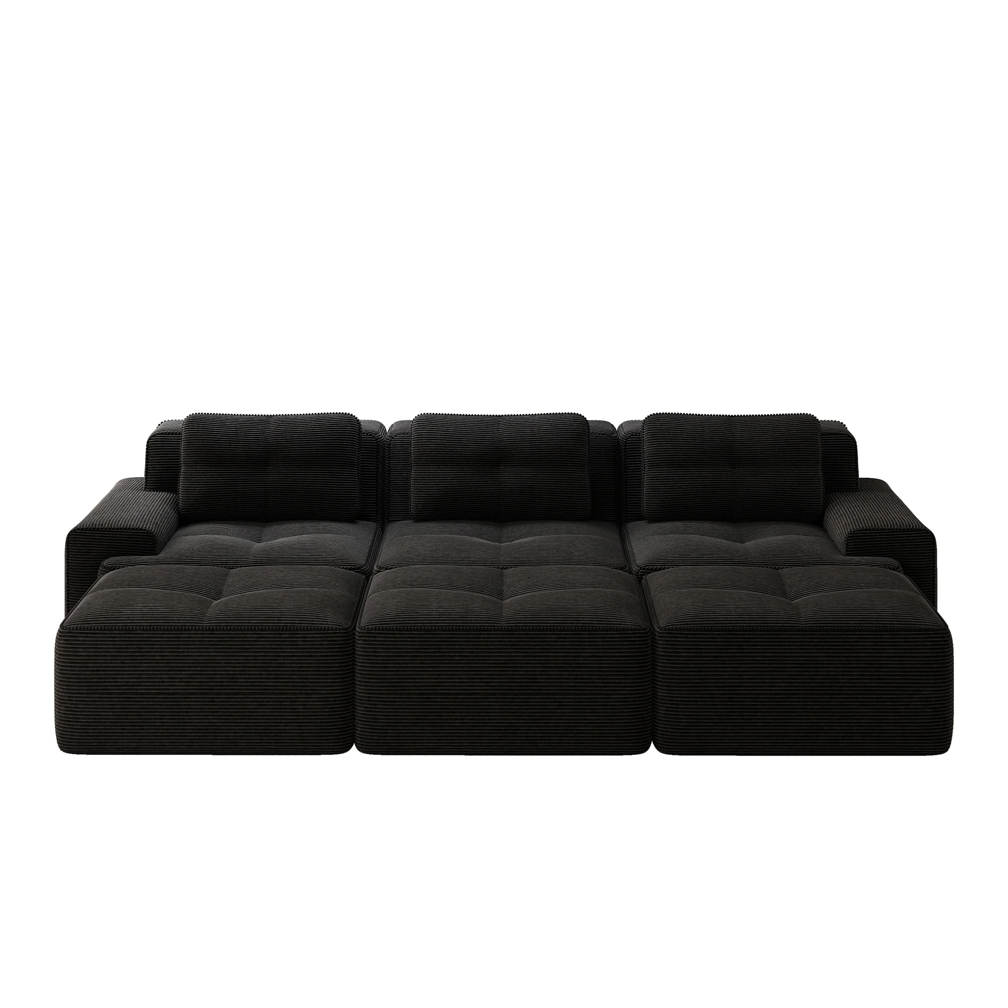 Frameless Modular Corner Sofa Sleeper 3 Ottomans - Corduroy Black - Image 6