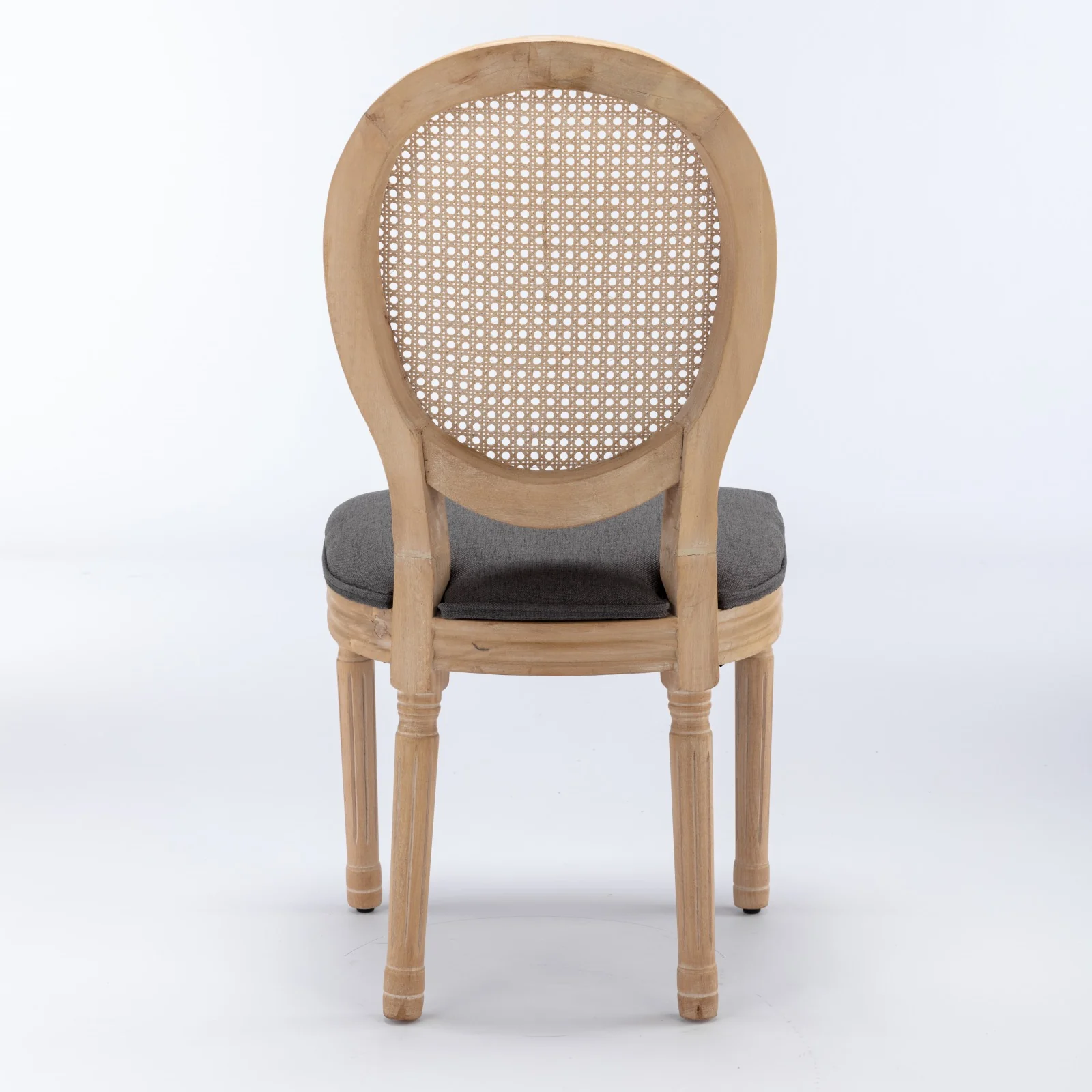 French Style Dining Chair Set of 2 Rattan Back Solid Wood - Gray Linen - Image 6