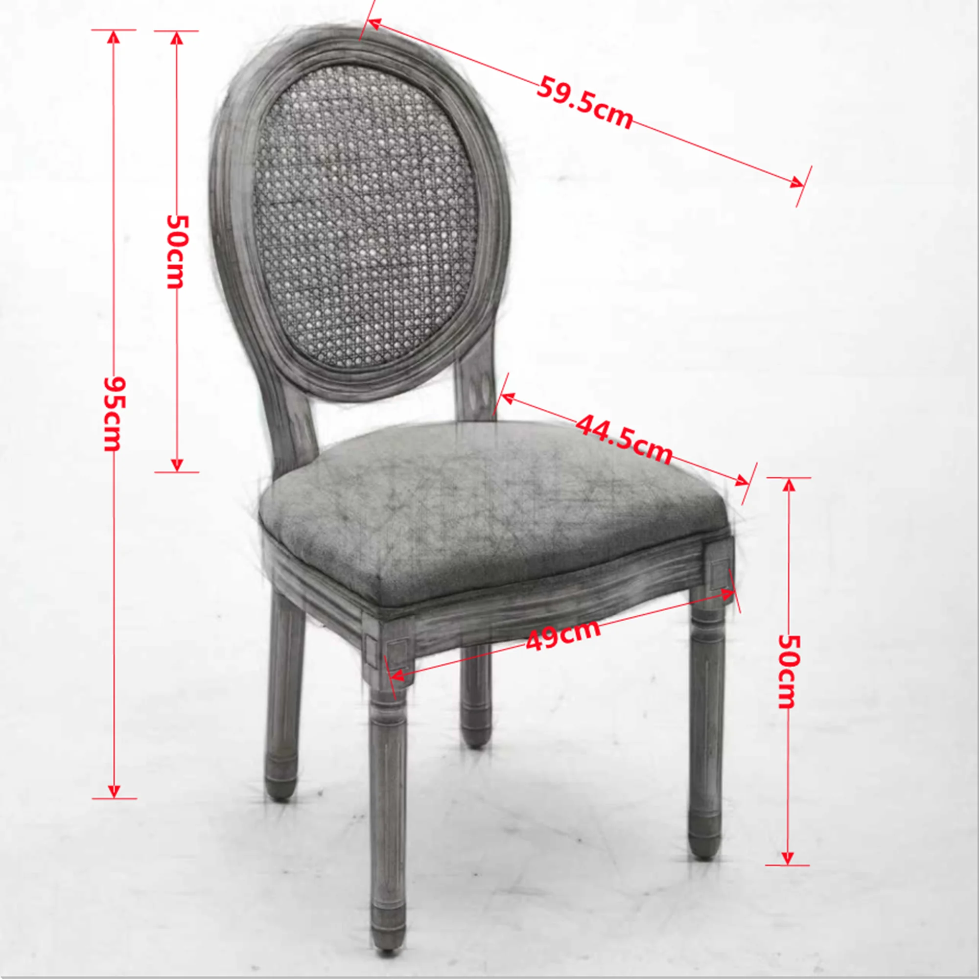 French Style Dining Chair Set of 2 Rattan Back Solid Wood - Gray Linen - Image 7