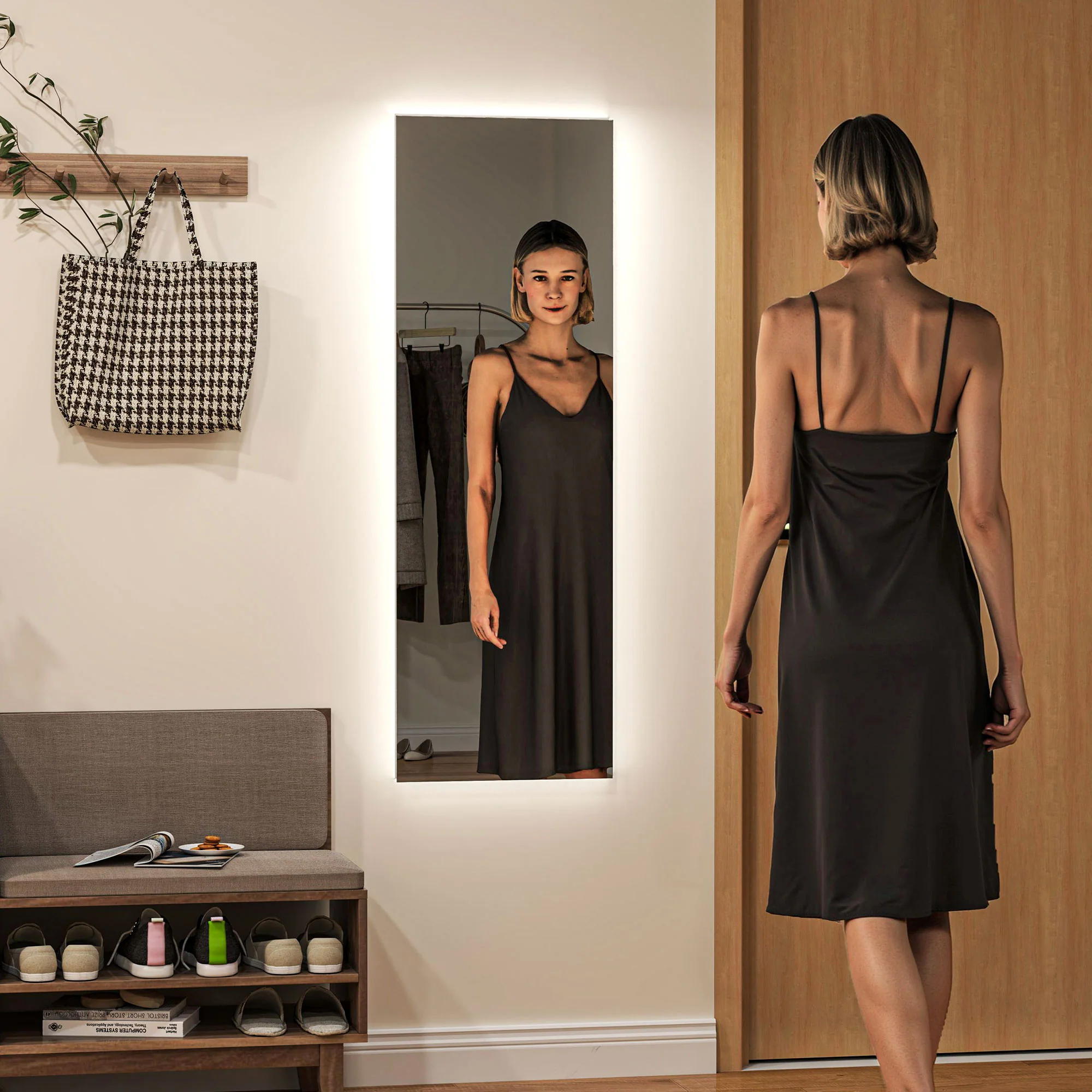 Full-Length Mirror 40x120cm Standing LED Touch Control Frameless - Image 2