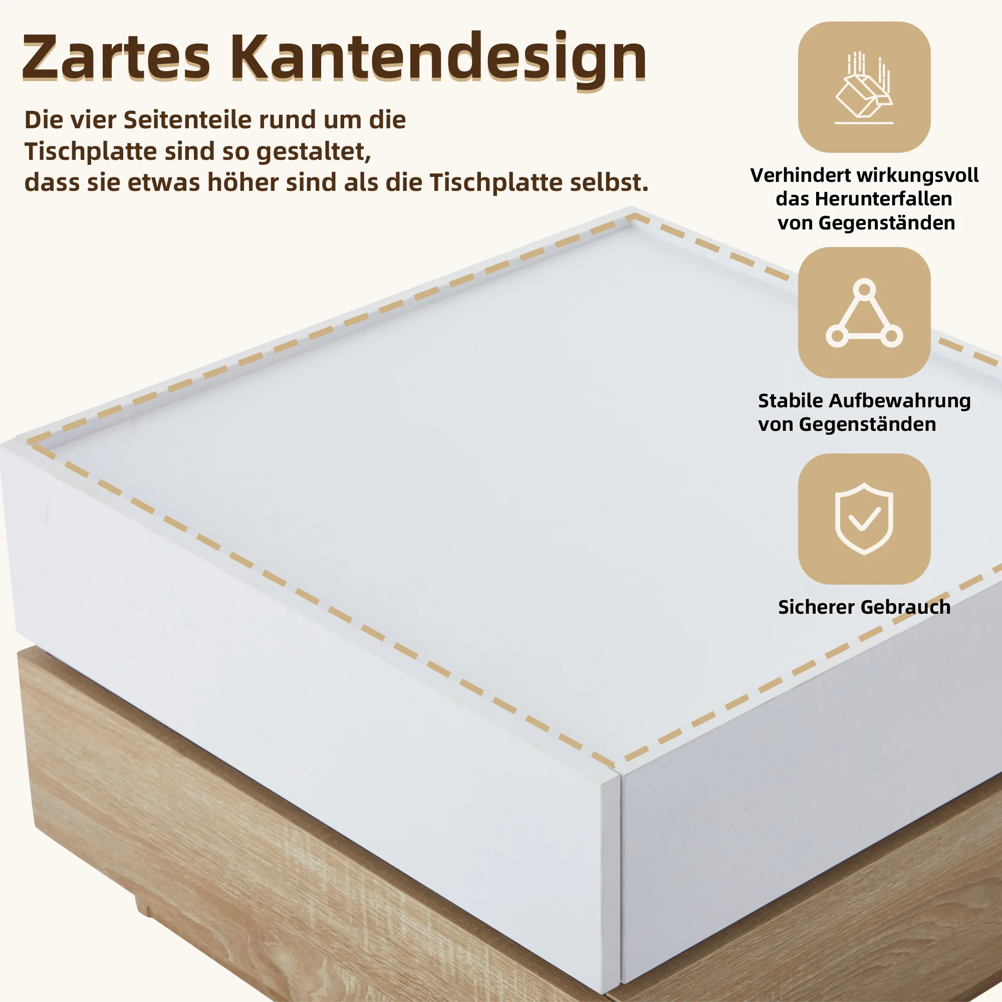 Functional coffee table, 360° rotatable with 2 levels storage, walnut frame white - Image 9