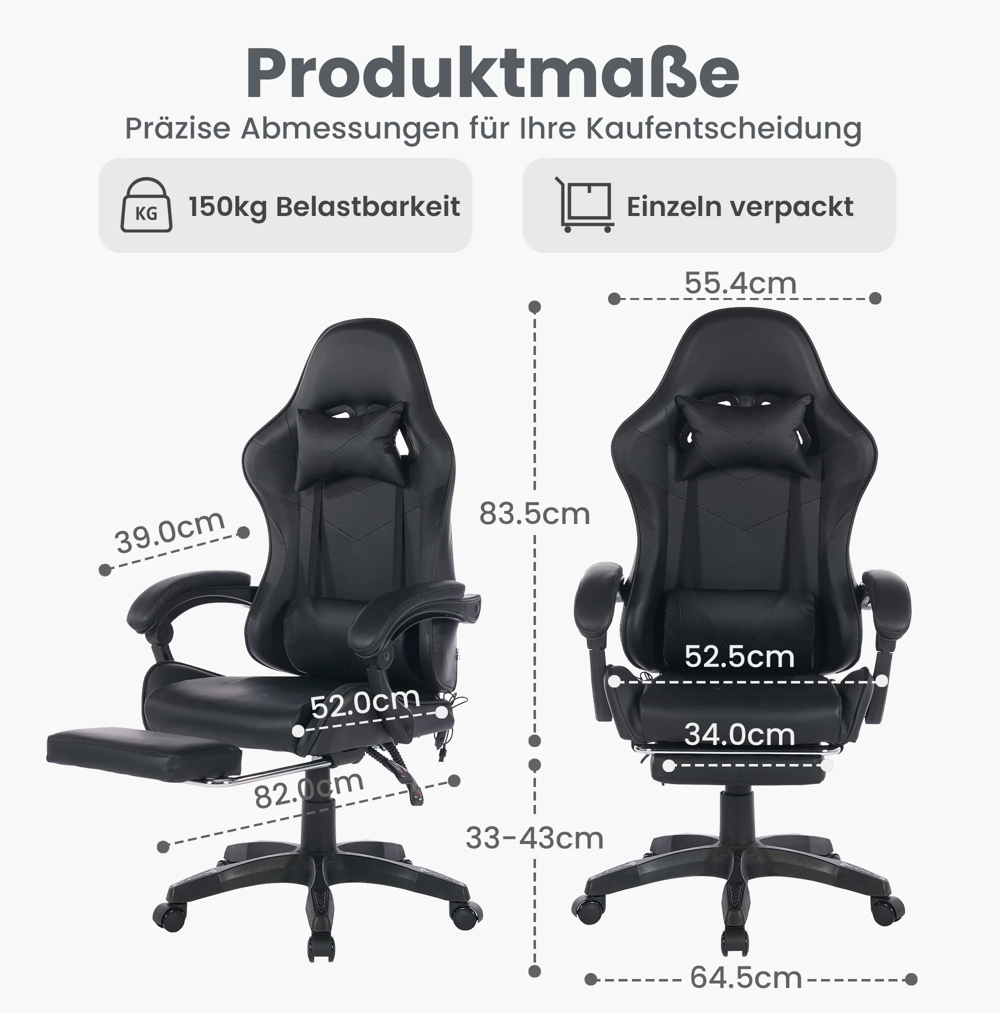 Gaming Chair Ergonomic Racing High-Back Swivel Adjustable Footrest Headrest Lumbar Support Leather Black - Image 5
