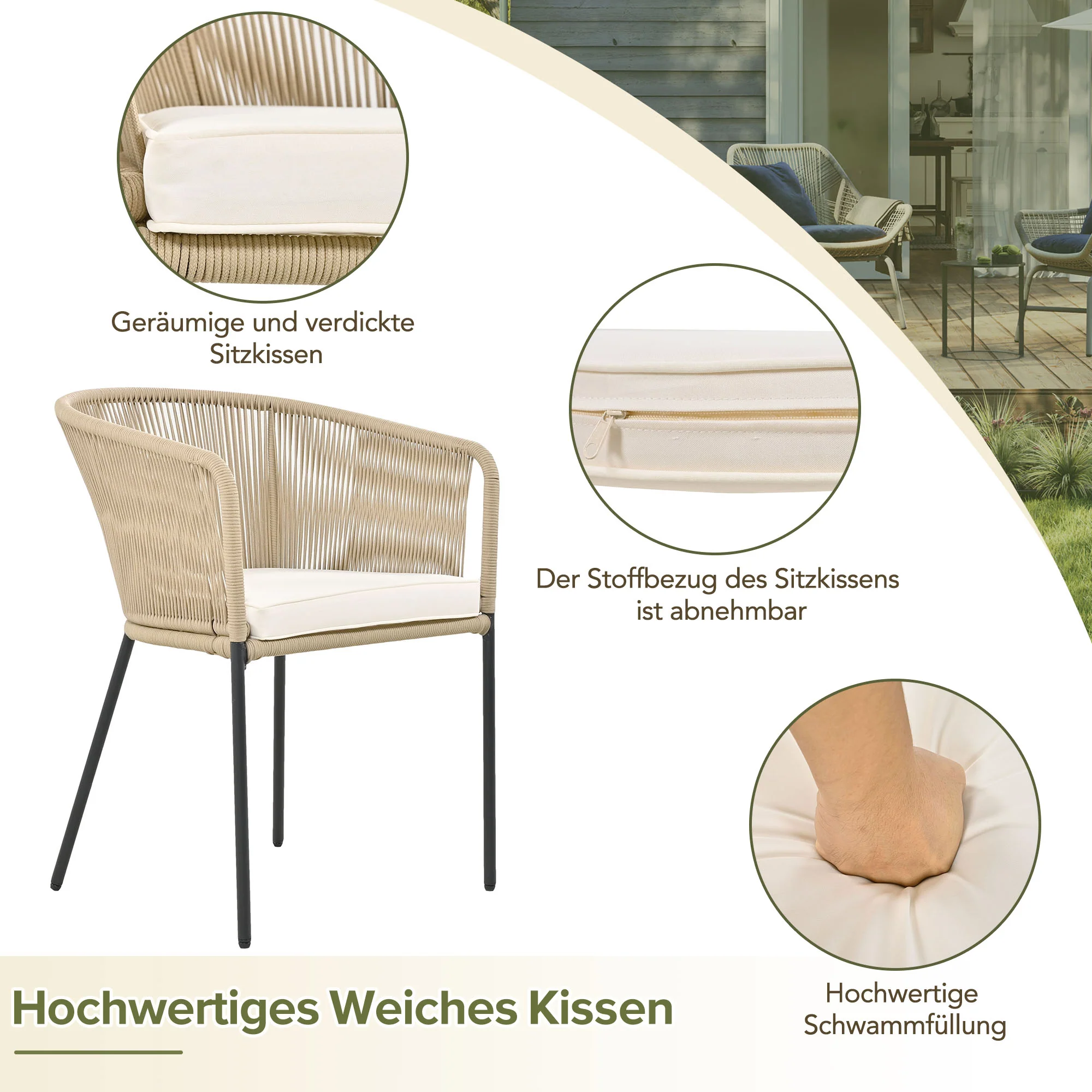 Garden Dining Set 7-Piece 6 Rope Armchairs Acacia Wood Table - Image 10