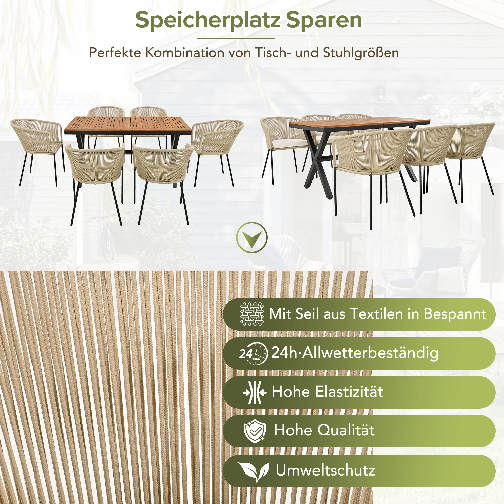 Garden Dining Set 7-Piece 6 Rope Armchairs Acacia Wood Table - Image 8