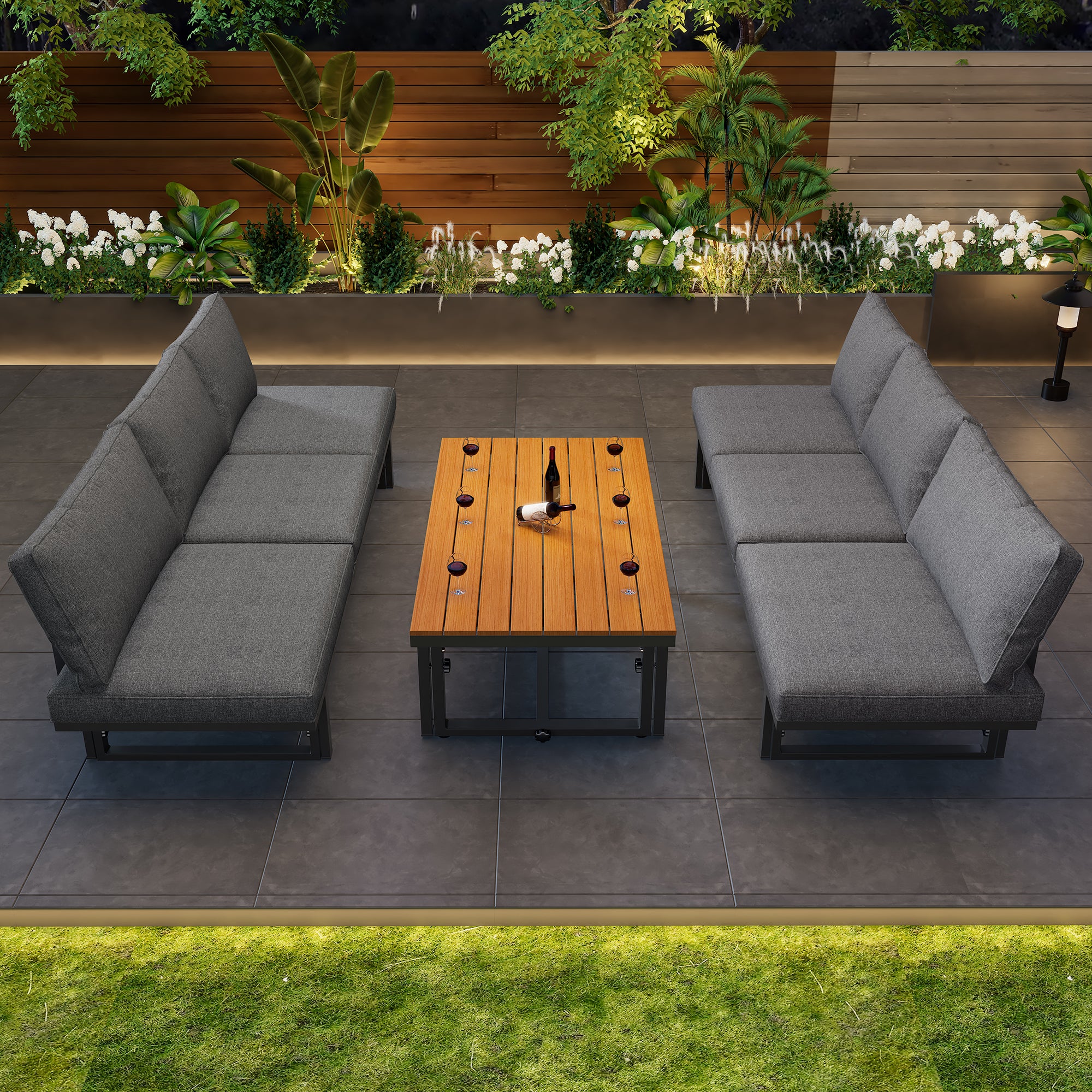 Garden Furniture Set 3-Piece 2 Sofas Table Adjustable Backrest Acacia Wood Grey - Image 4