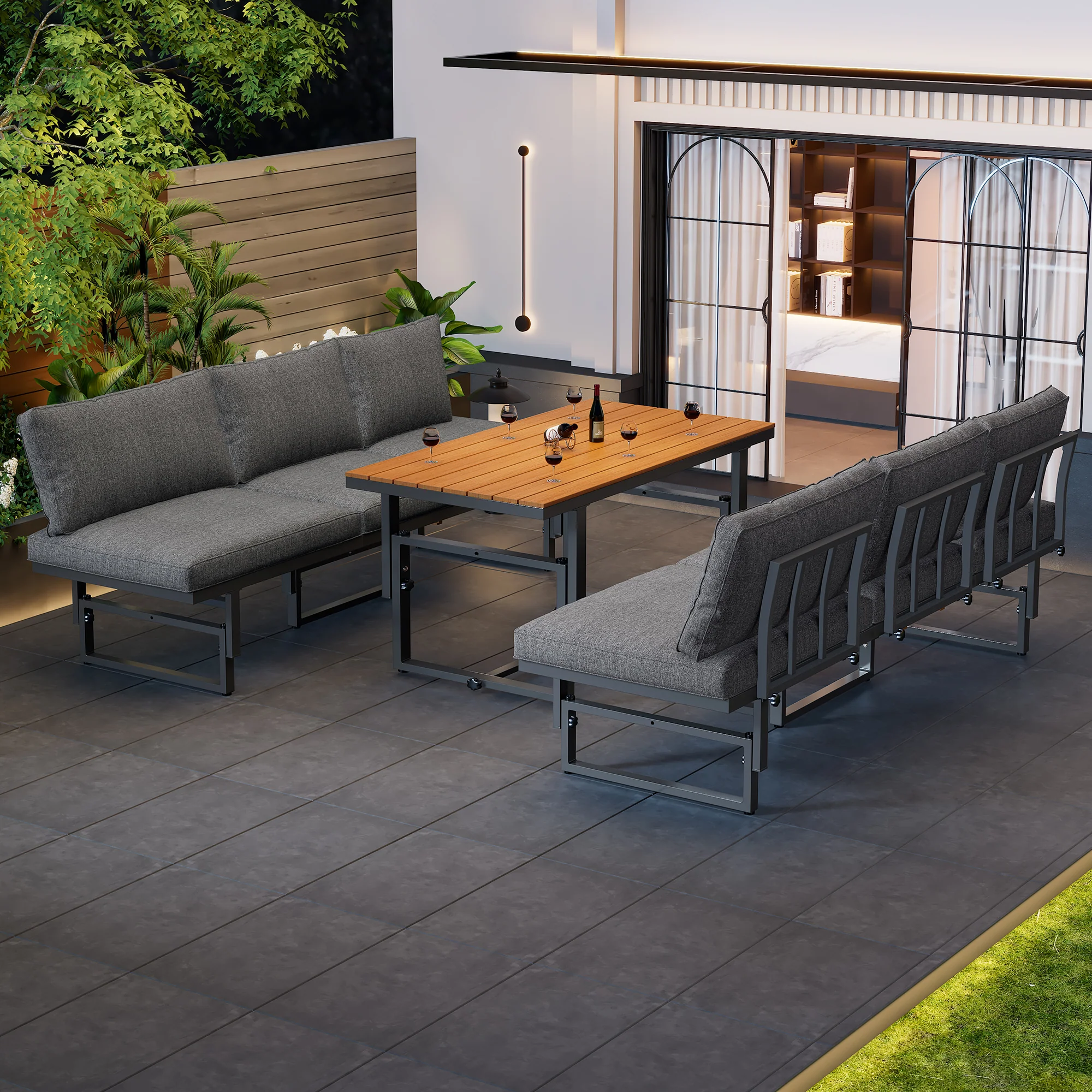 Garden Furniture Set 3-Piece 2 Sofas Table Adjustable Backrest Acacia Wood Grey - Image 5