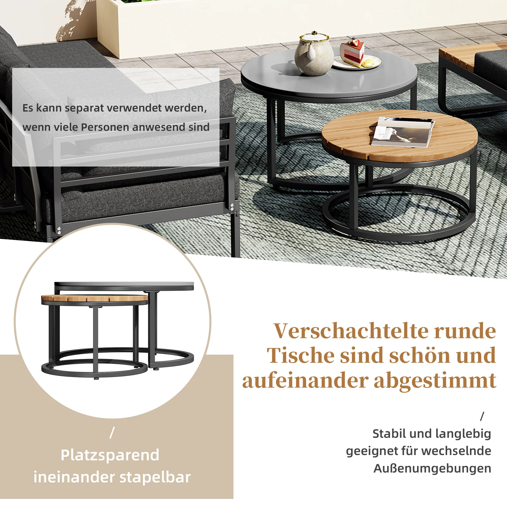 Garden Furniture Set 4-5 Seater with 2 Stackable Coffee Tables Adjustable Legs Galvanized Iron Grey - Image 9