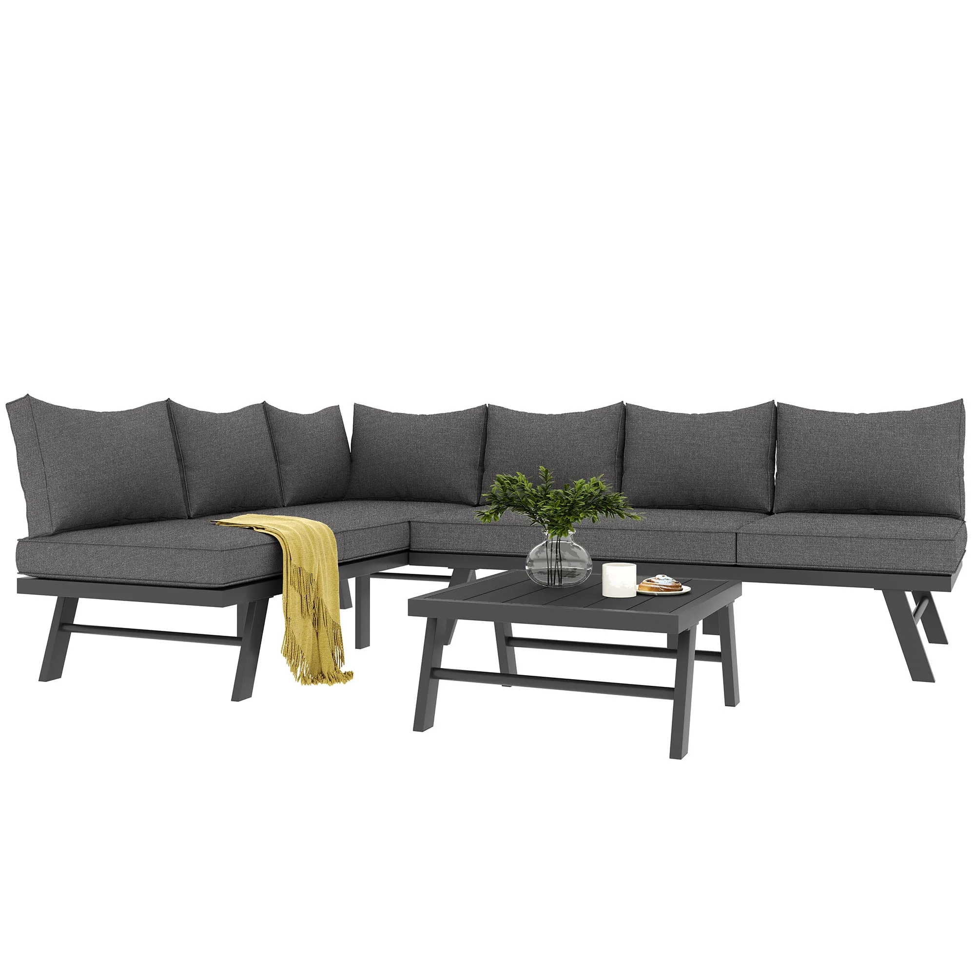 Garden furniture set lounge chair set 5-6 people 2 3-seater sofas 1 table with 7 gray cushions dark gray galvanized iron - Image 12