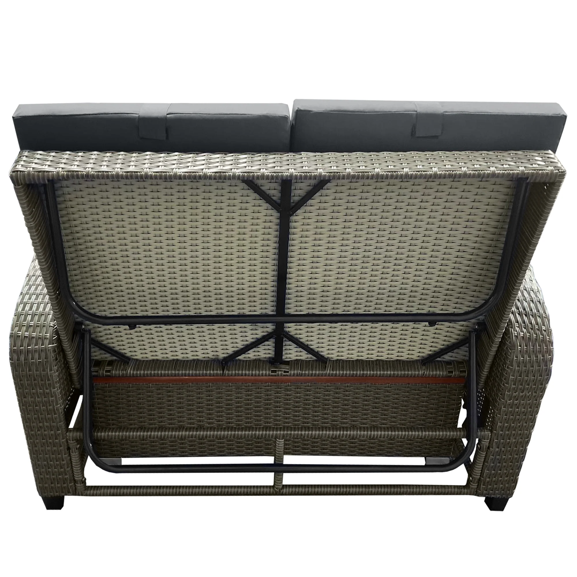 Garden Lounge Chair Set 2-Person Adjustable Back Convertible Bed - Grey Rattan - Image 10