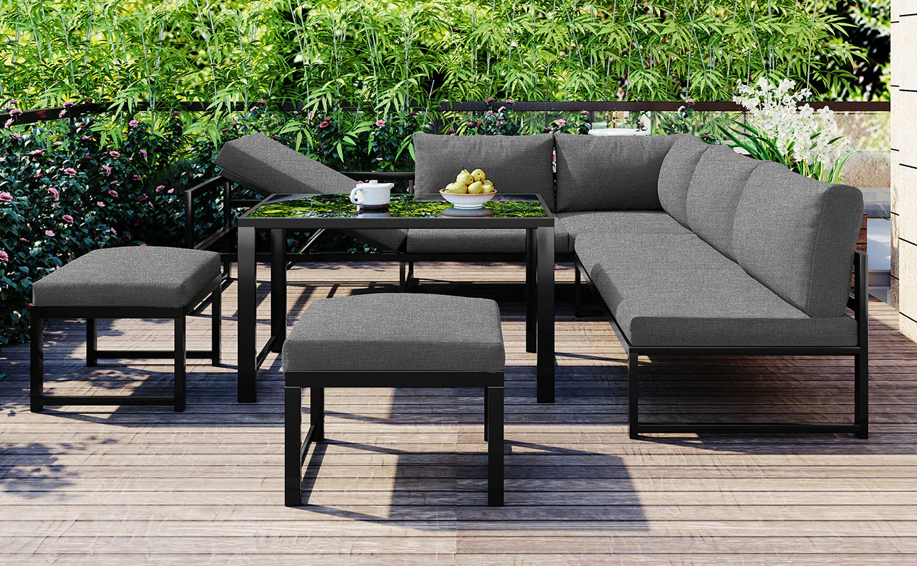 Garden Lounge Chair Set Aluminum 4-Way Reclining Adjustable Backrest with Cushions - Grey - Image 6