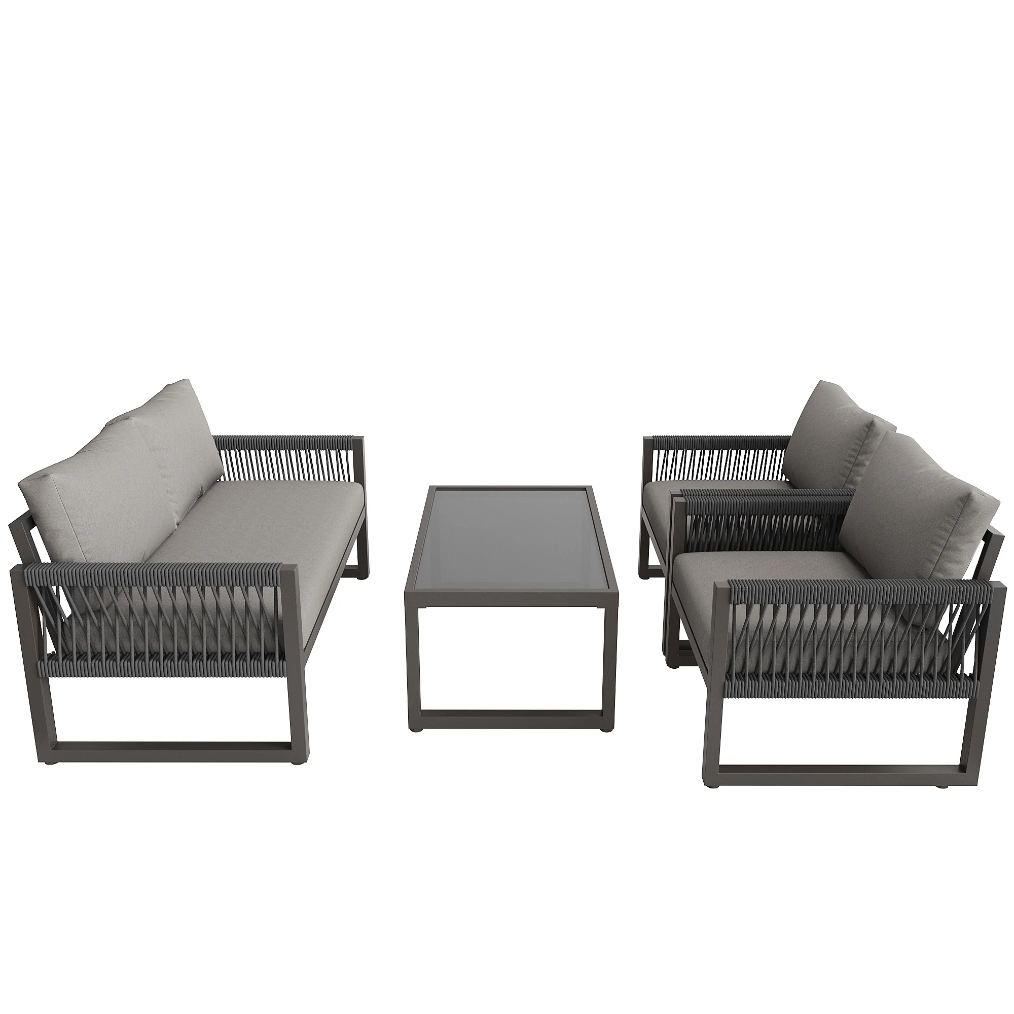 Garden Lounge Set 4-Piece Rope Glass Top - Grey - Image 10