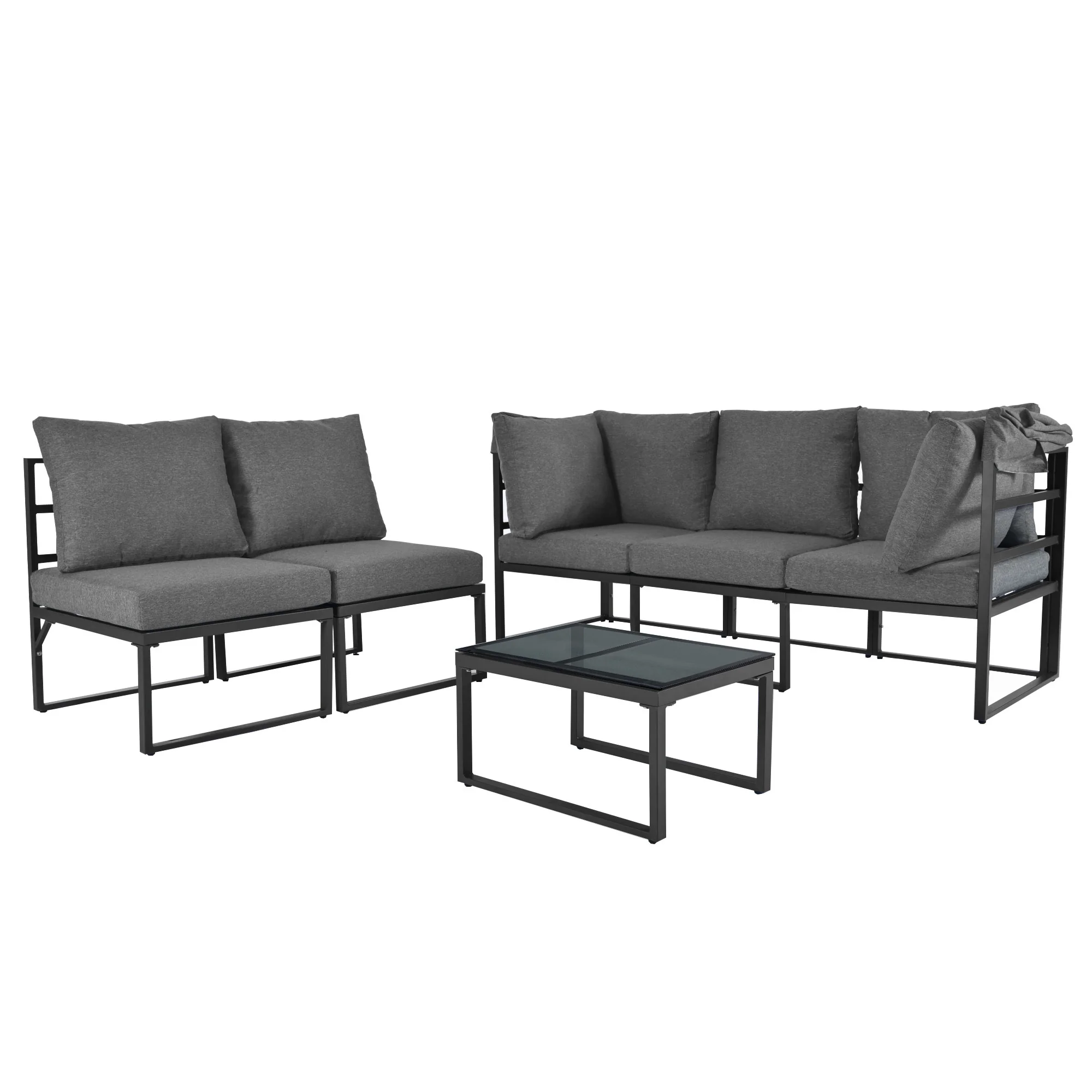 Garden Lounge Set 4-Piece with Awning Stool Table - Grey - Image 9