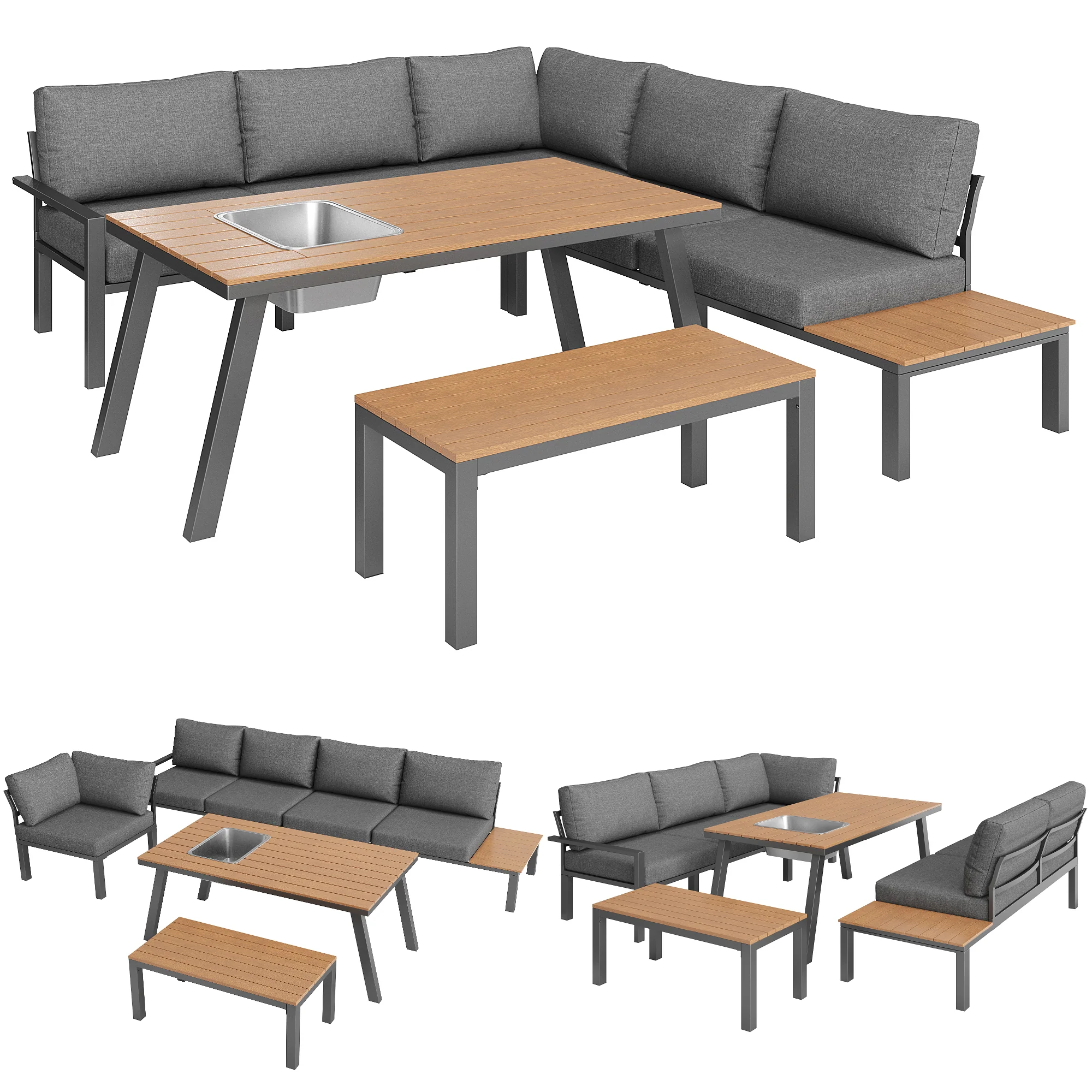 Garden Lounge Set 6-7 Seater Dining Table Ice Bucket - Galvanized Iron Frame - Image 10