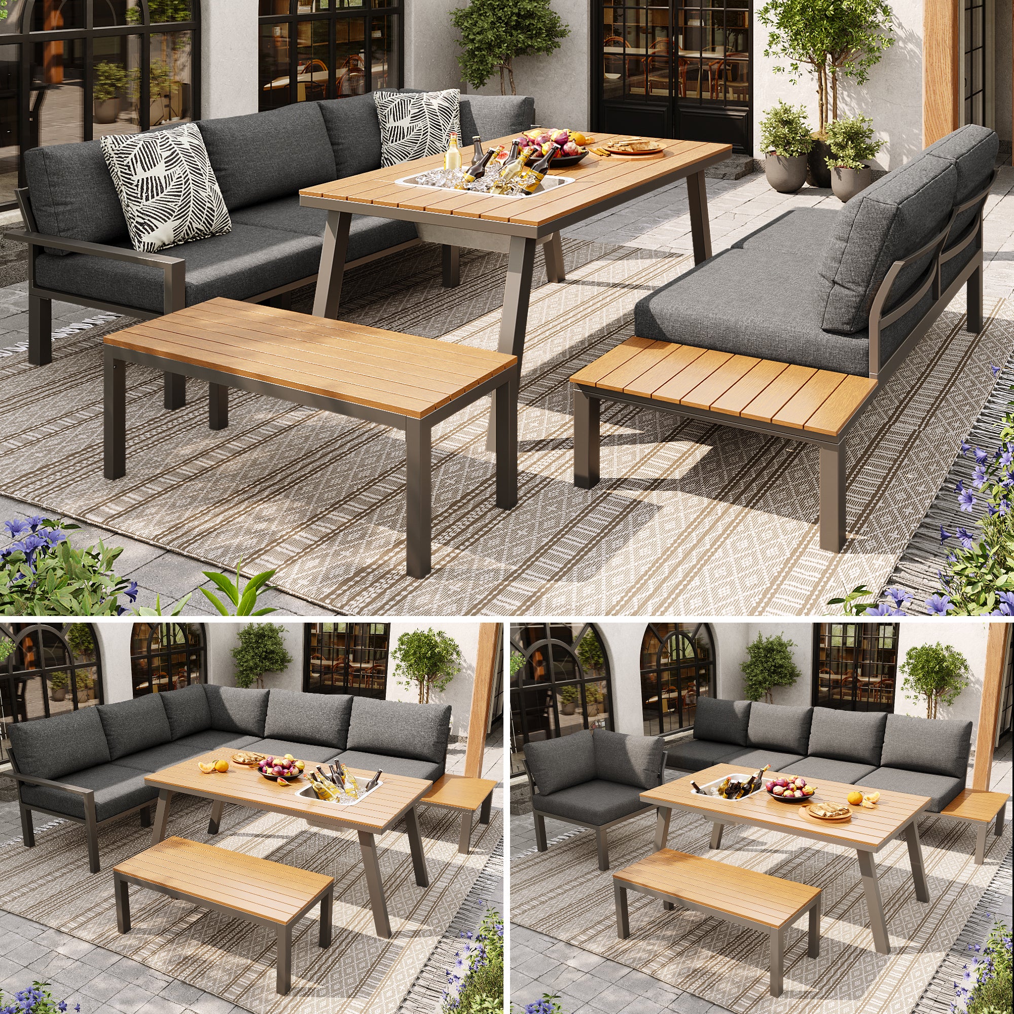 Garden Lounge Set 6-7 Seater Dining Table Ice Bucket - Galvanized Iron Frame - Image 2