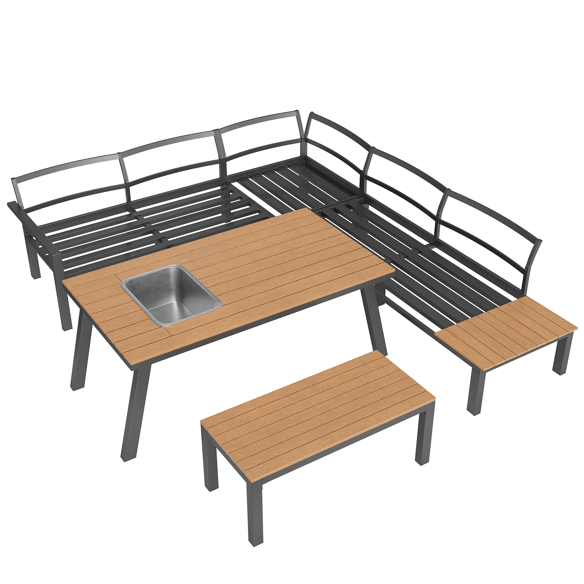 Garden Lounge Set 6-7 Seater Dining Table Ice Bucket - Galvanized Iron Frame - Image 8