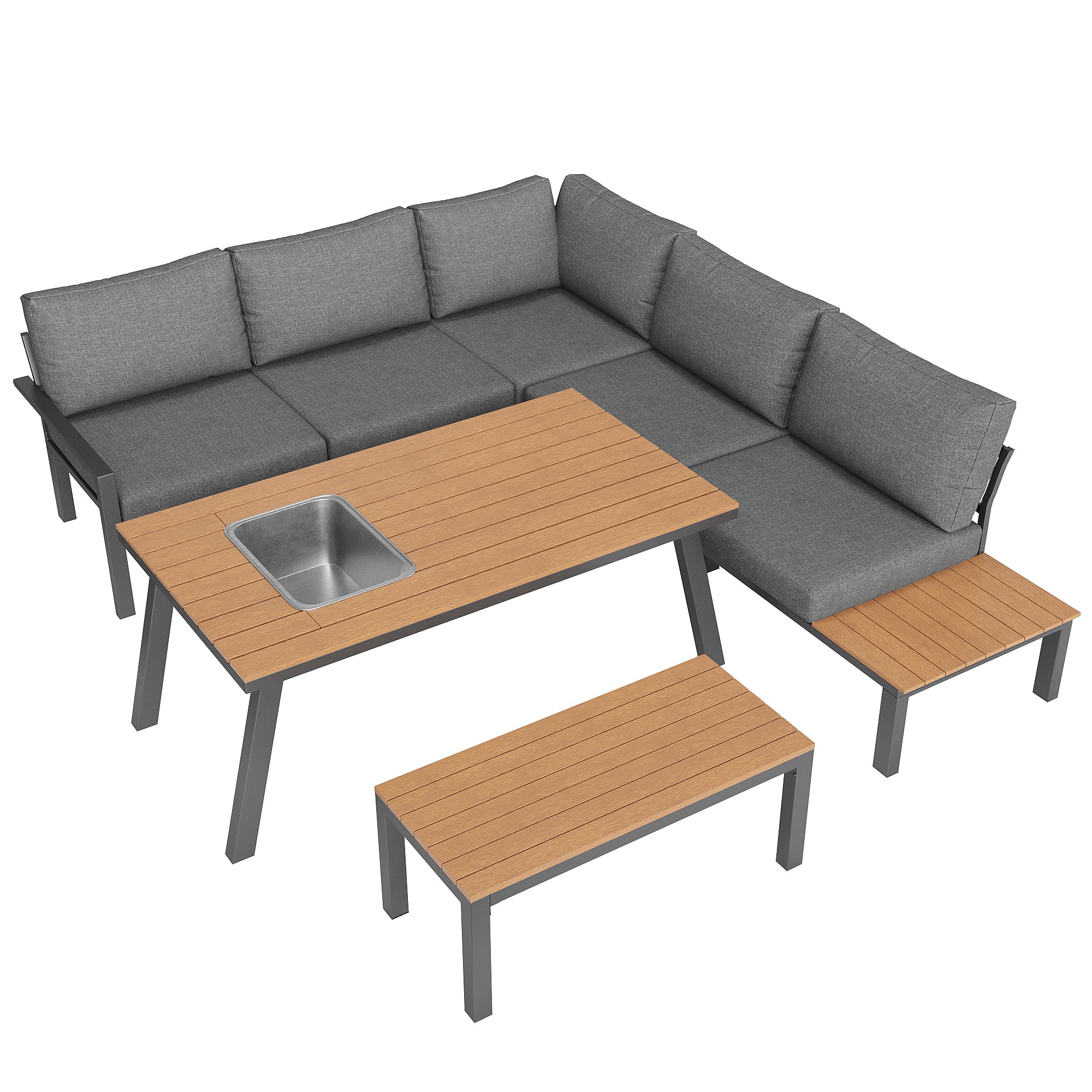 Garden Lounge Set 6-7 Seater Dining Table Ice Bucket - Galvanized Iron Frame - Image 9