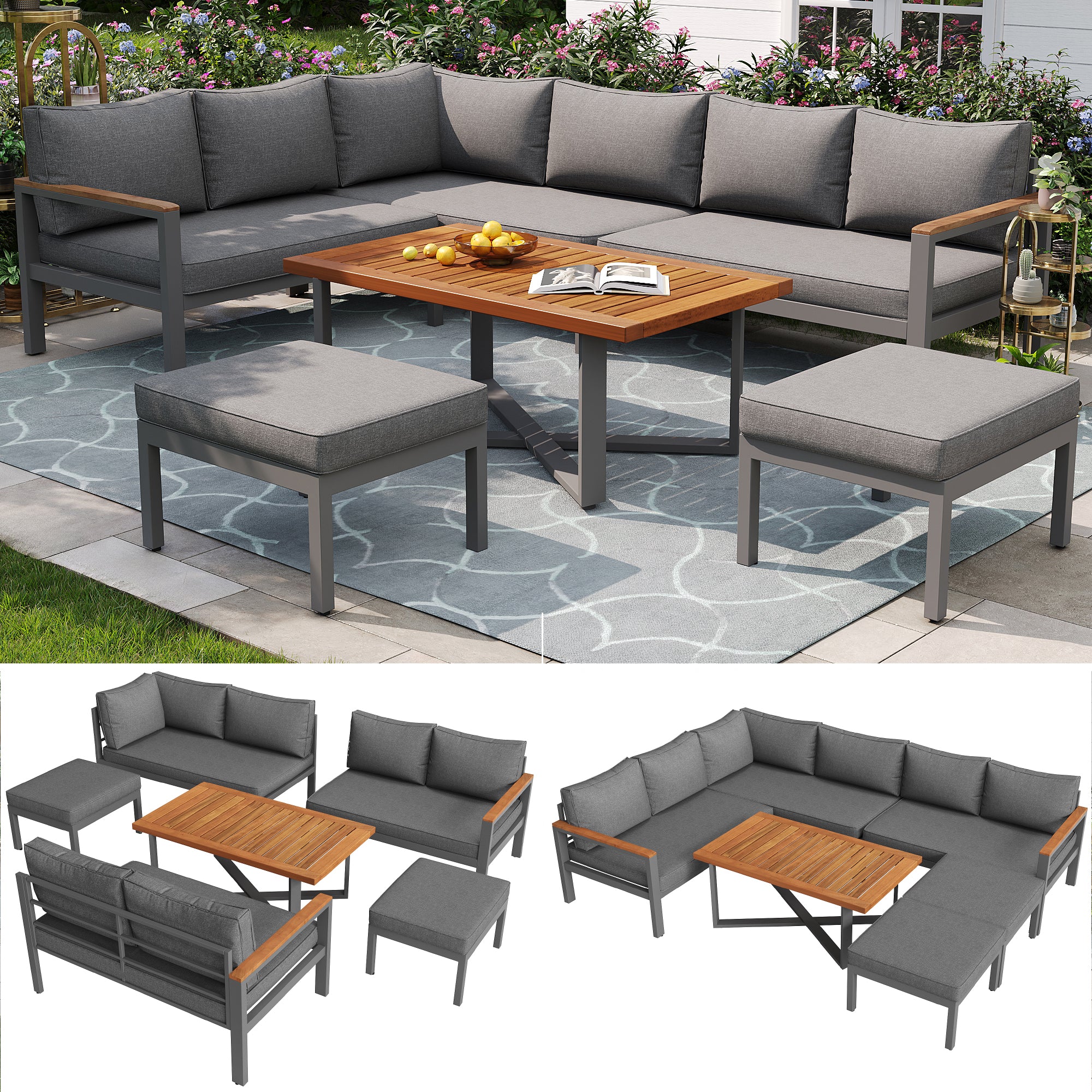 Garden Lounge Set 7-8 Seater Weatherproof - Galvanized Iron Frame - Image 2