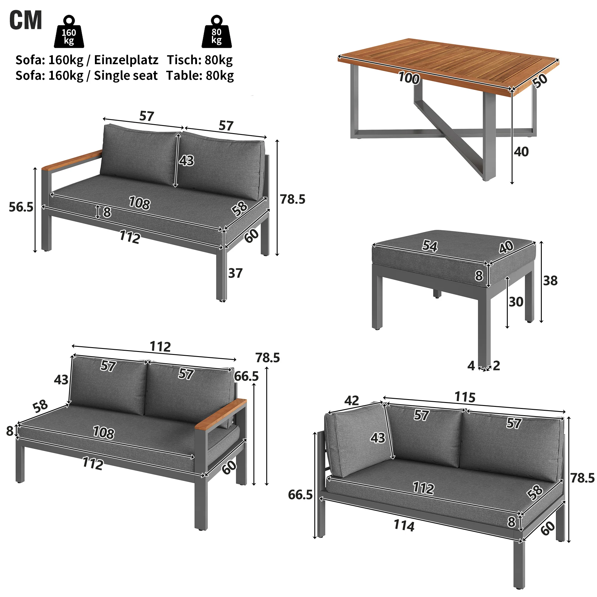 Garden Lounge Set 7-8 Seater Weatherproof - Galvanized Iron Frame - Image 4