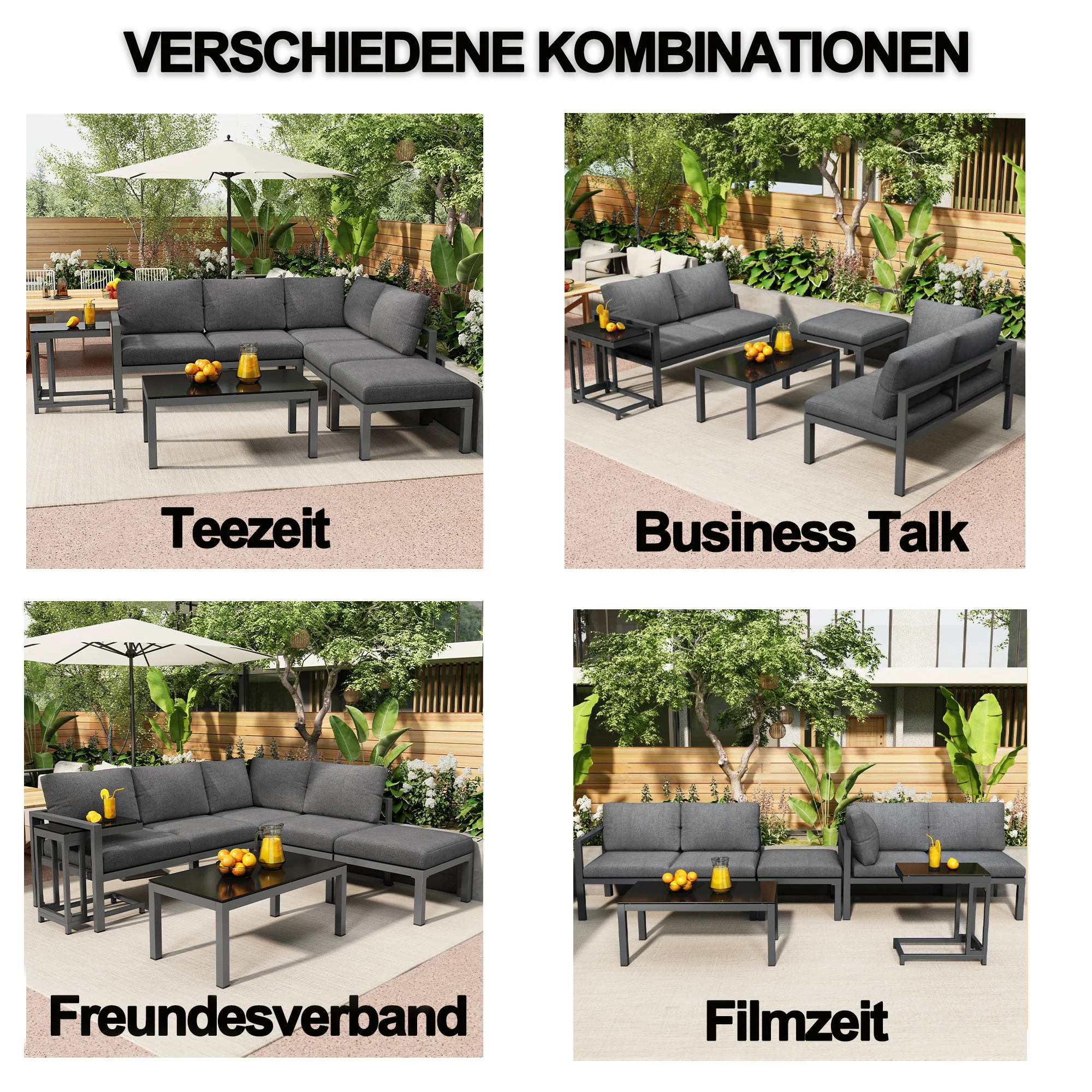 Garden Lounge Set Corner Chairs 4-5 Seater Side & Coffee Table 5-Piece - Grey - Image 10