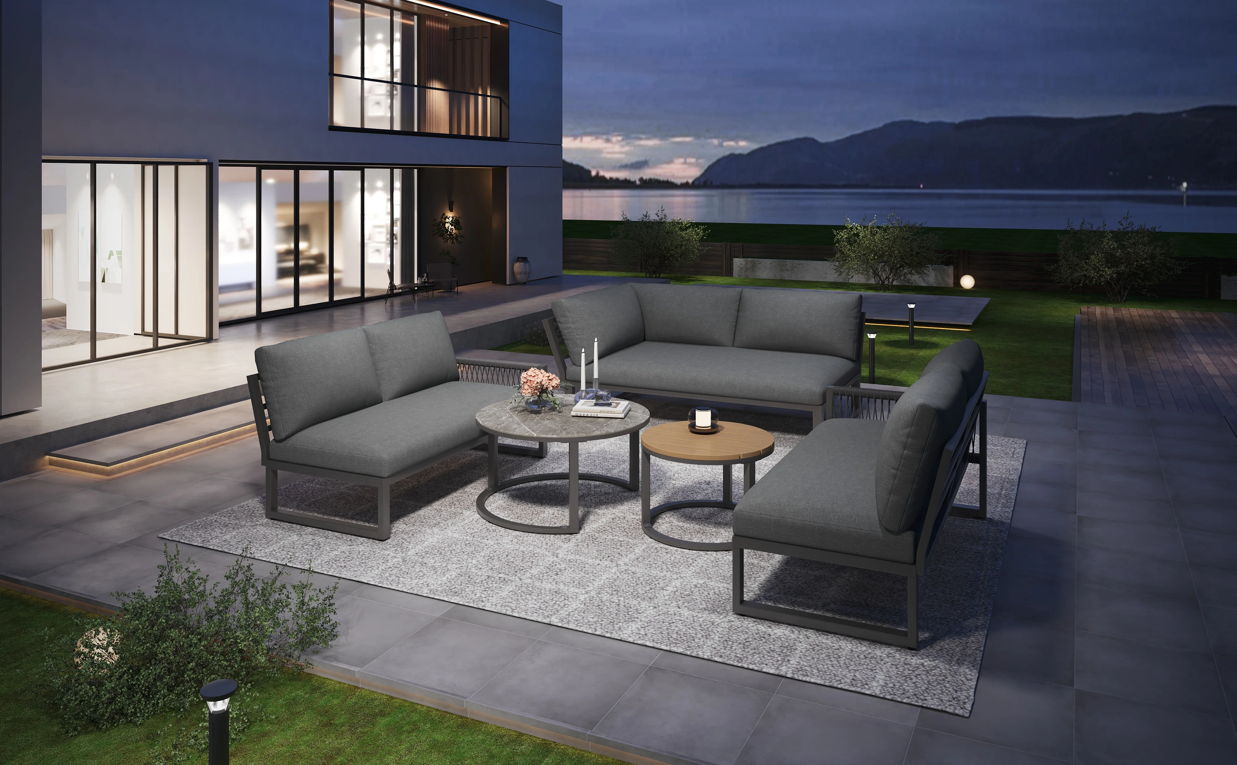 Garden Lounge Set Corner Sofa 6-7 Seater Adjustable Legs - Grey - Image 7