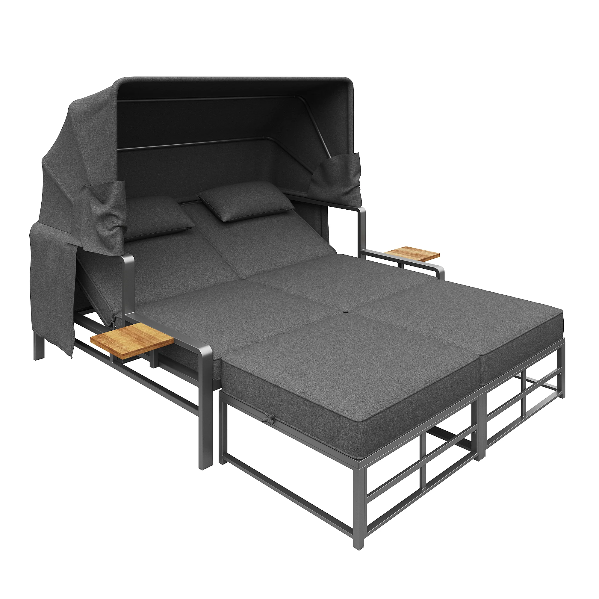 Garden Lounge Set Sun Lounger 2-4 Person with Foldable Sunshade - Image 8