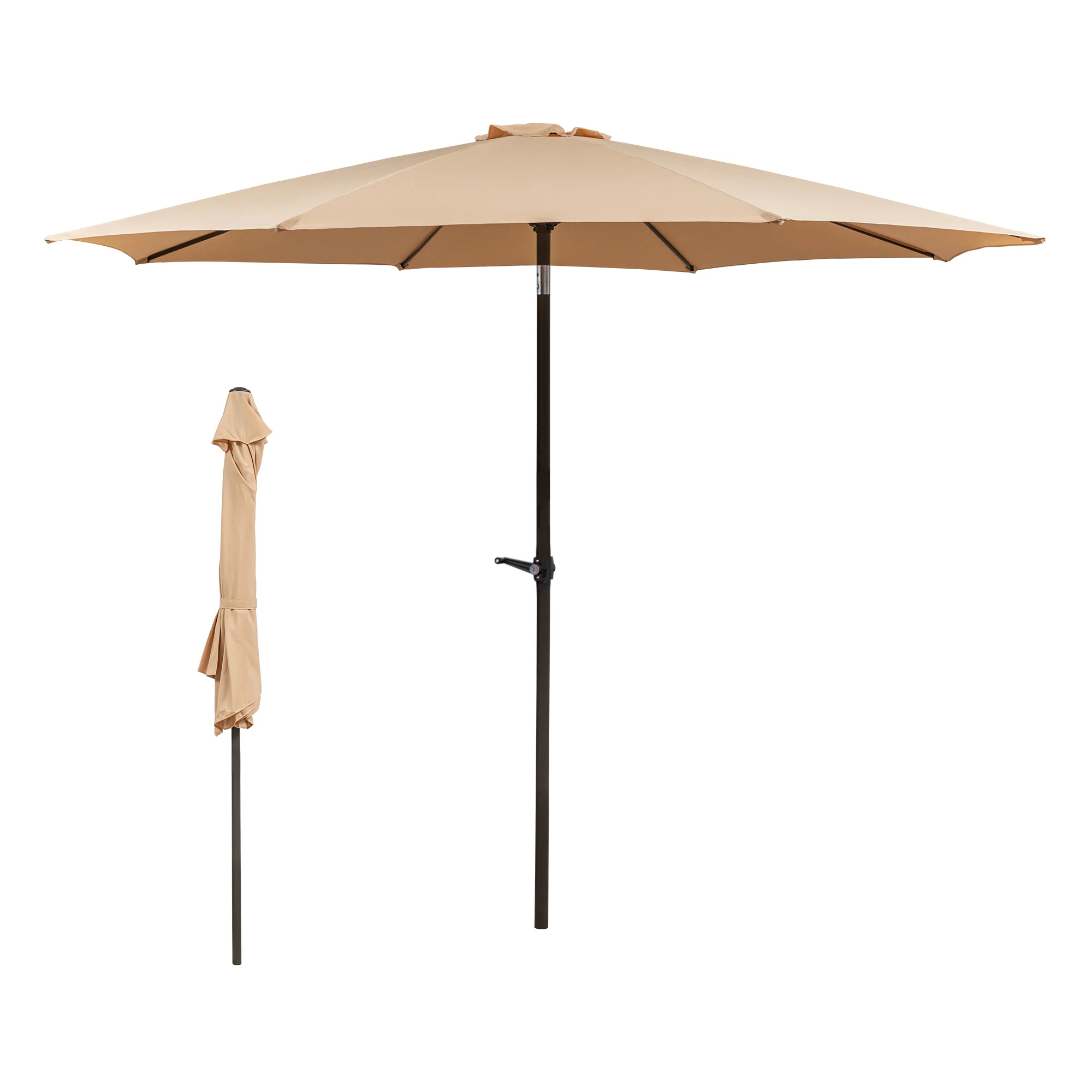 Garden Parasol 300x245cm Double Crank 8-Ribs Waterproof Fabric Khaki - Image 9