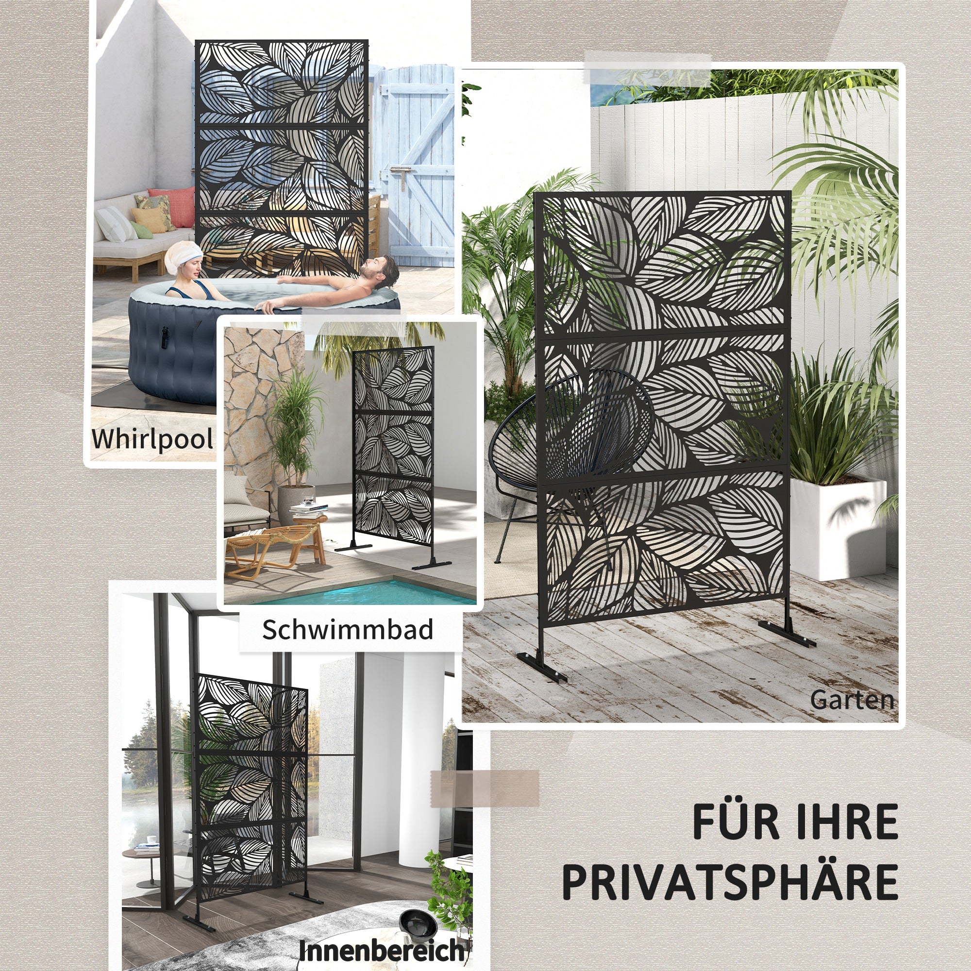 Garden Privacy Screen 122x198cm Balcony Leaf Pattern Steel, Black - Image 6