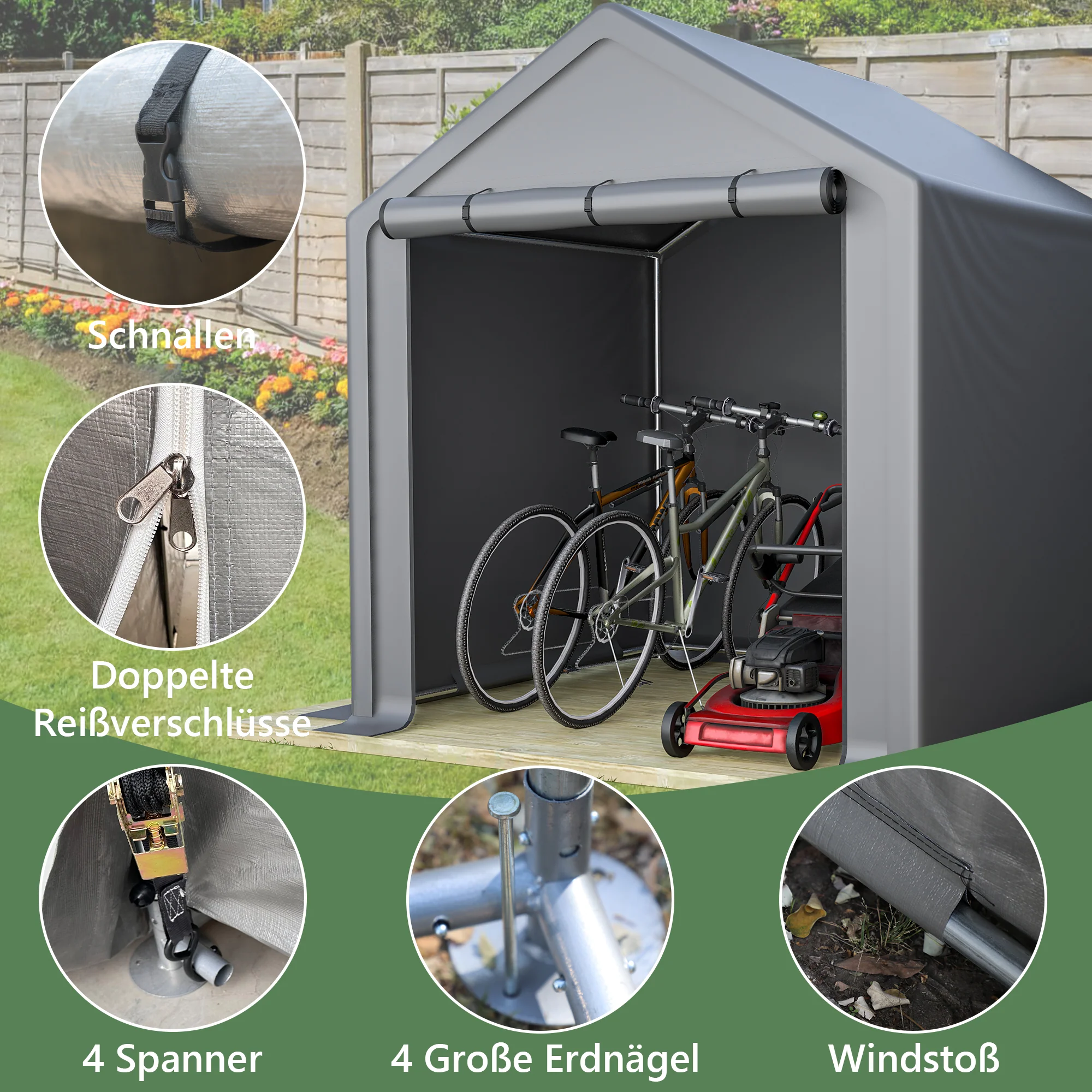 Garden Shed 190x170x200cm Storage Garage for Bicycles Tools - Dark Grey - Image 4