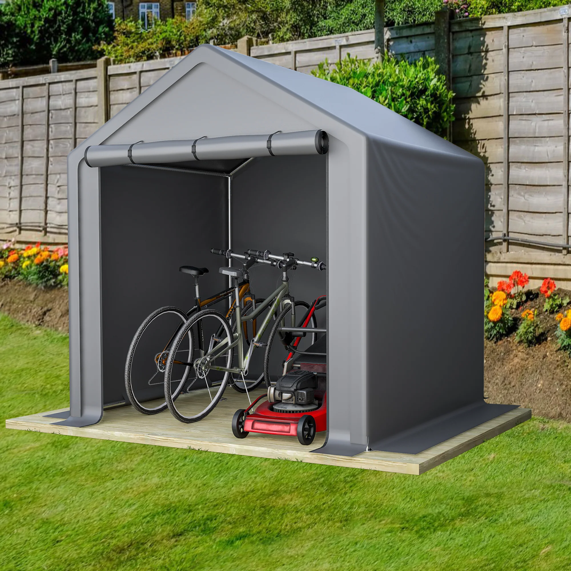 Garden Shed 190x170x200cm Storage Garage for Bicycles Tools - Dark Grey - Image 7