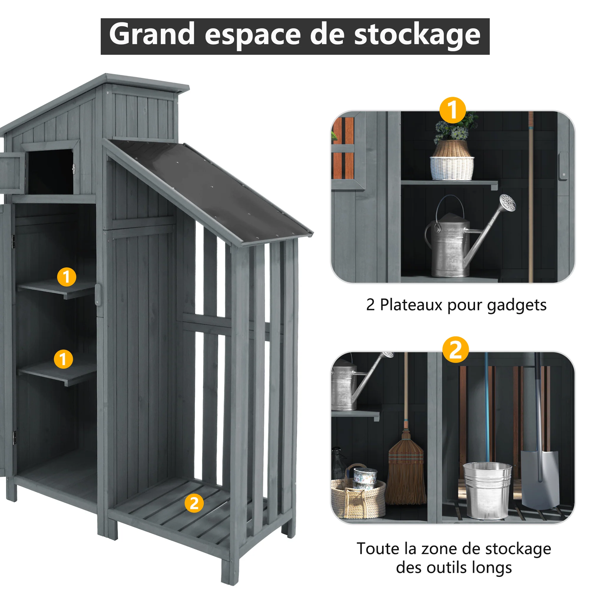 Garden Shed Storage Cabinet Wooden for Small Gardens Grey - Image 10
