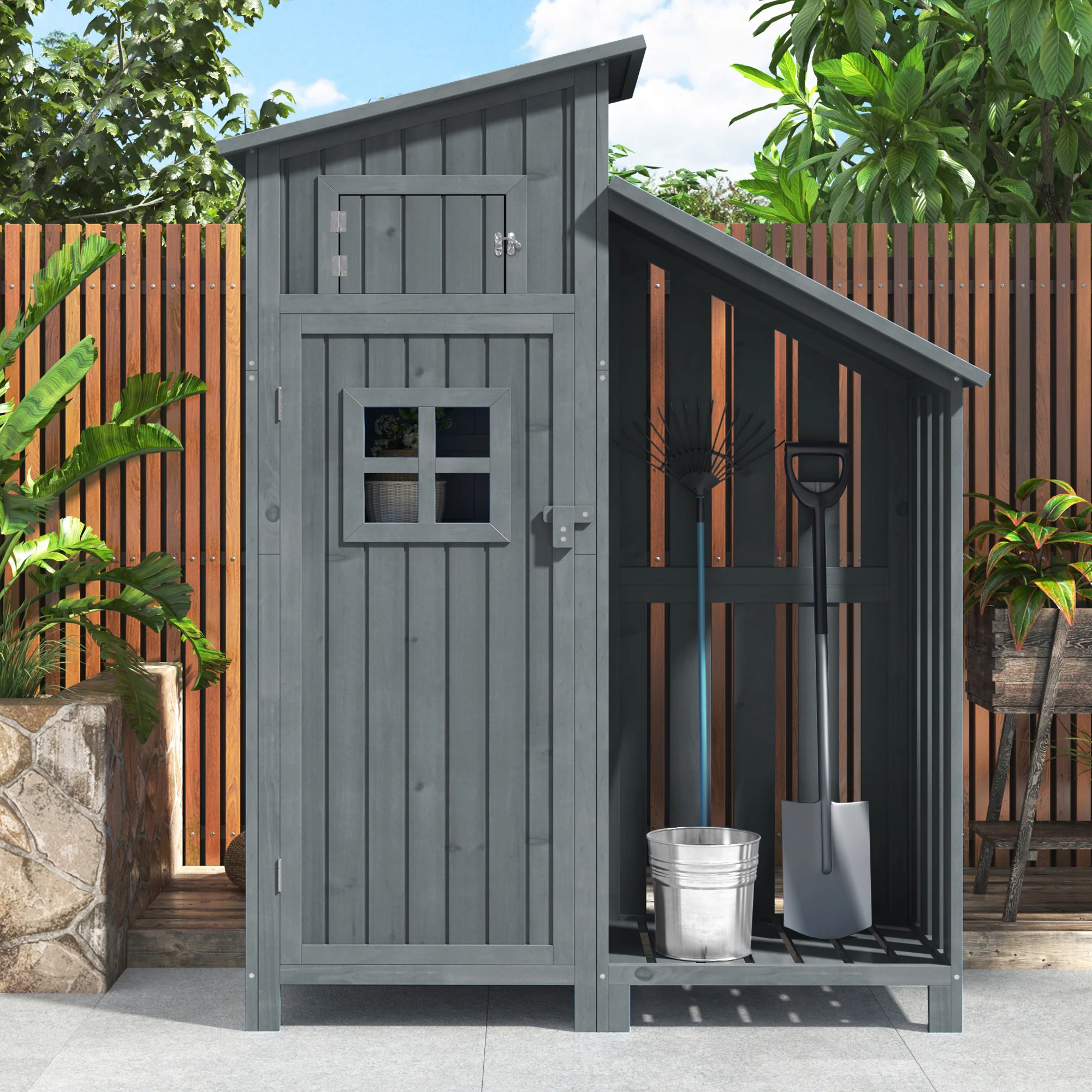Garden Shed Storage Cabinet Wooden for Small Gardens Grey - Image 2