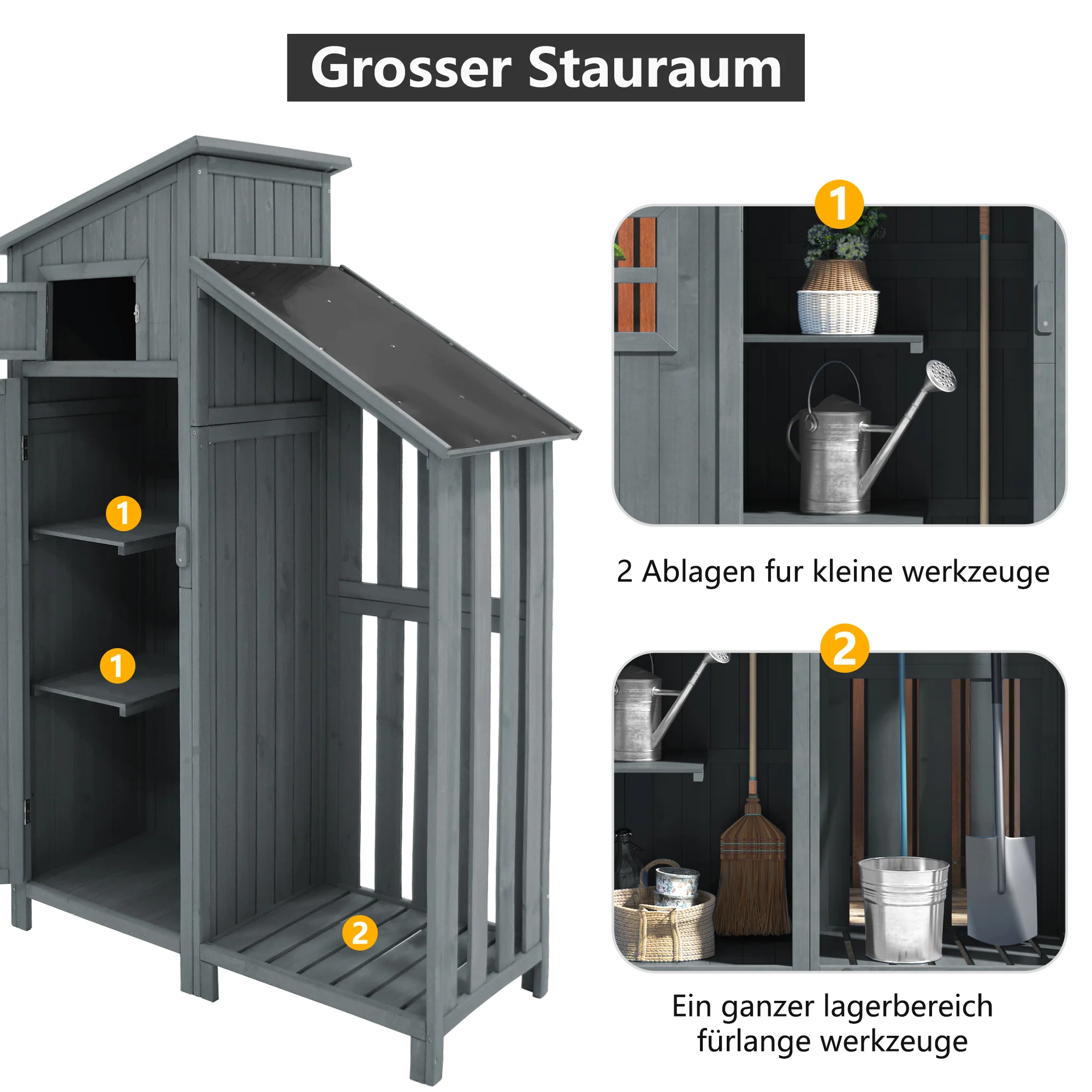 Garden Shed Storage Cabinet Wooden for Small Gardens Grey - Image 8