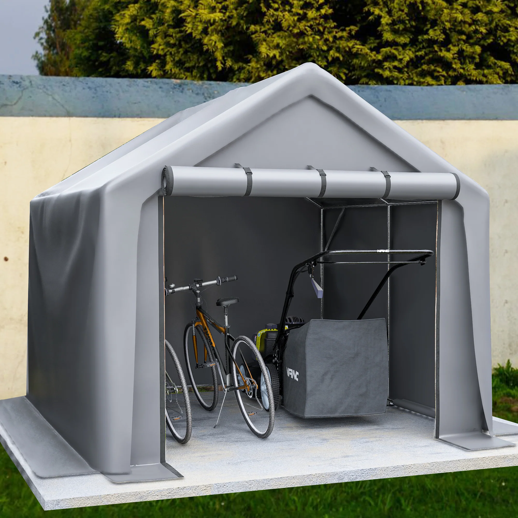 Garden Shed Storage Garage Bicycle Tool Tent 244x241x217cm Dark Grey
