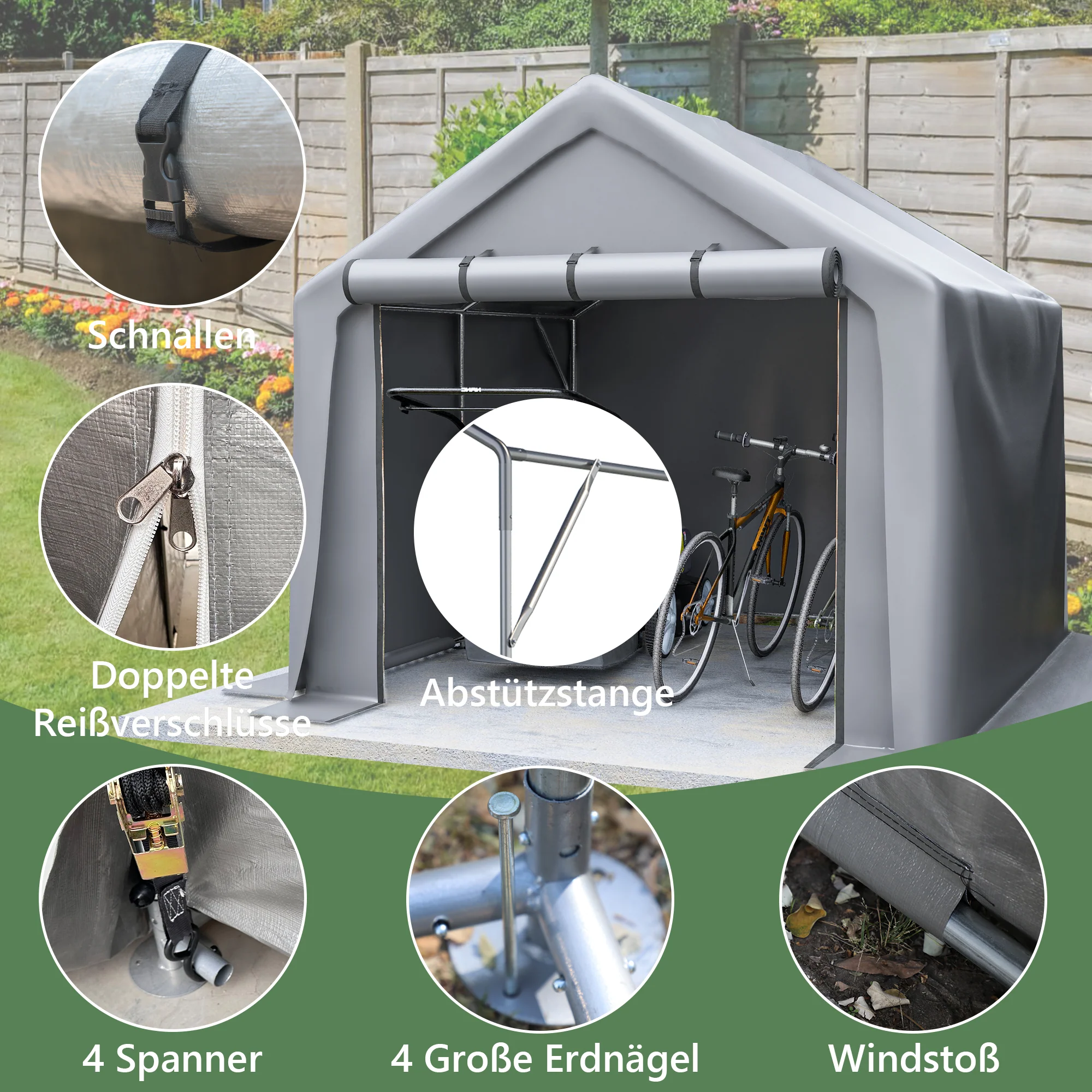 Garden Shed Storage Garage Bicycle Tool Tent 244x241x217cm Dark Grey - Image 4