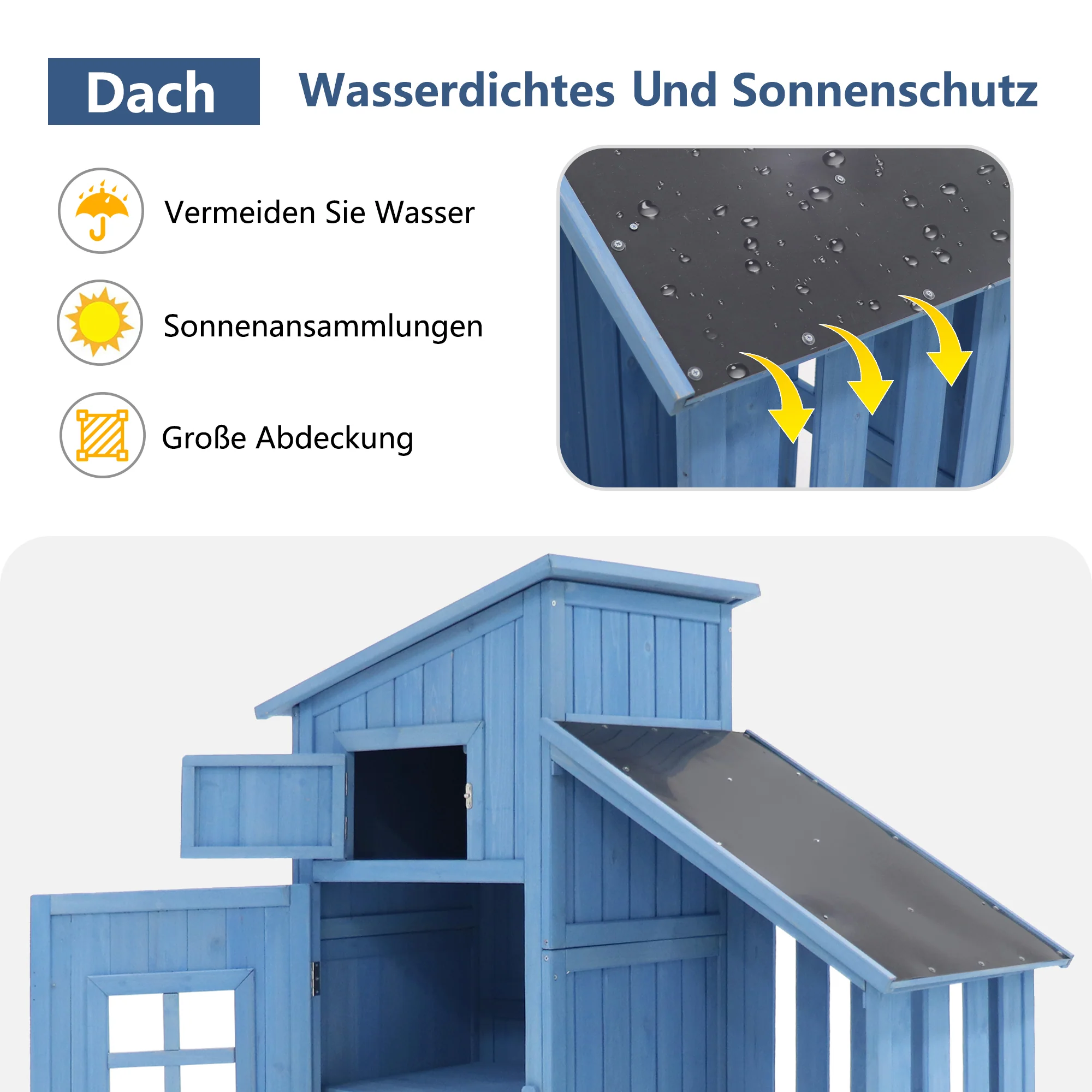 Garden Shed Tool Storage Cabinet 124x46x174 cm for Small Gardens Blue Wood - Image 4