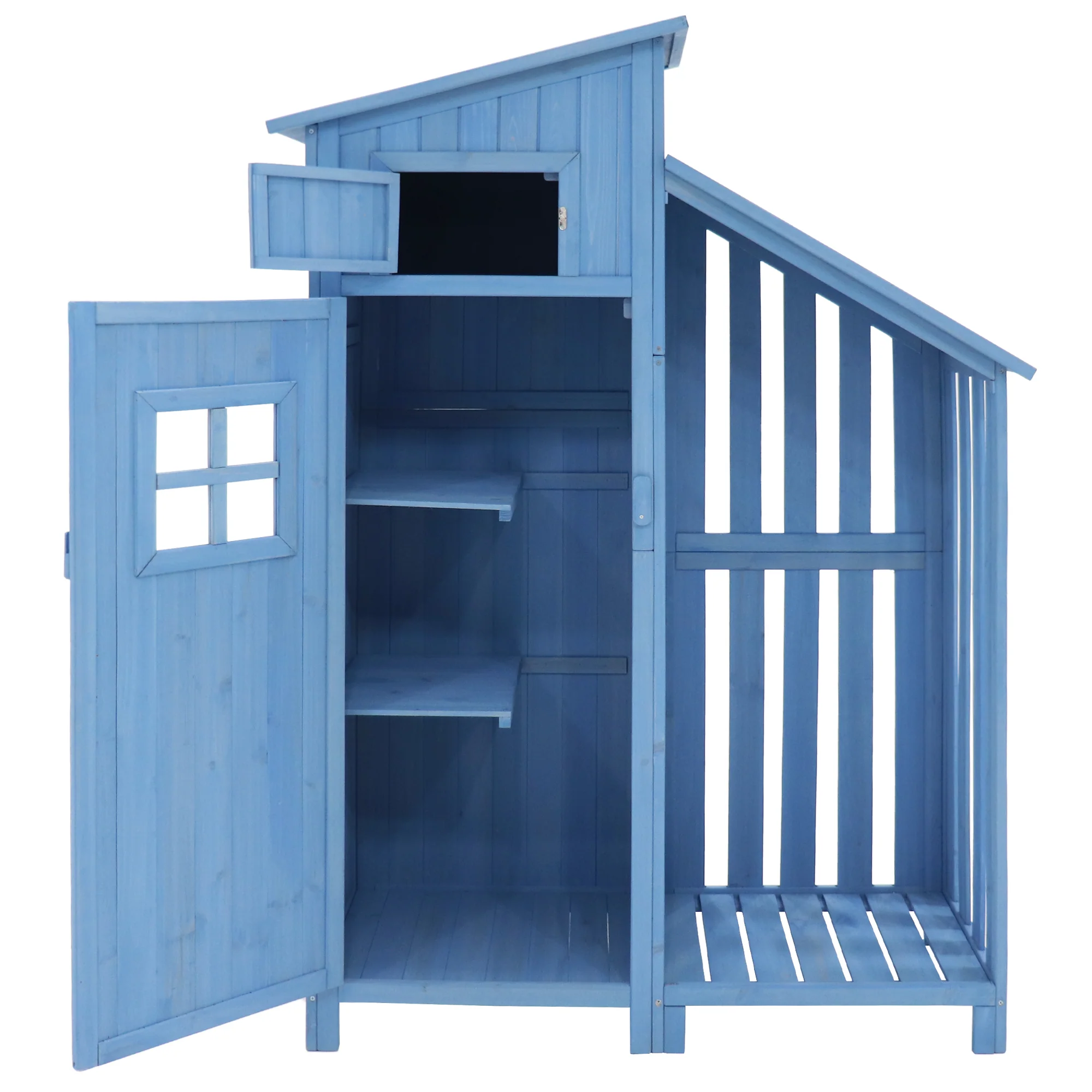 Garden Shed Tool Storage Cabinet 124x46x174 cm for Small Gardens Blue Wood - Image 7