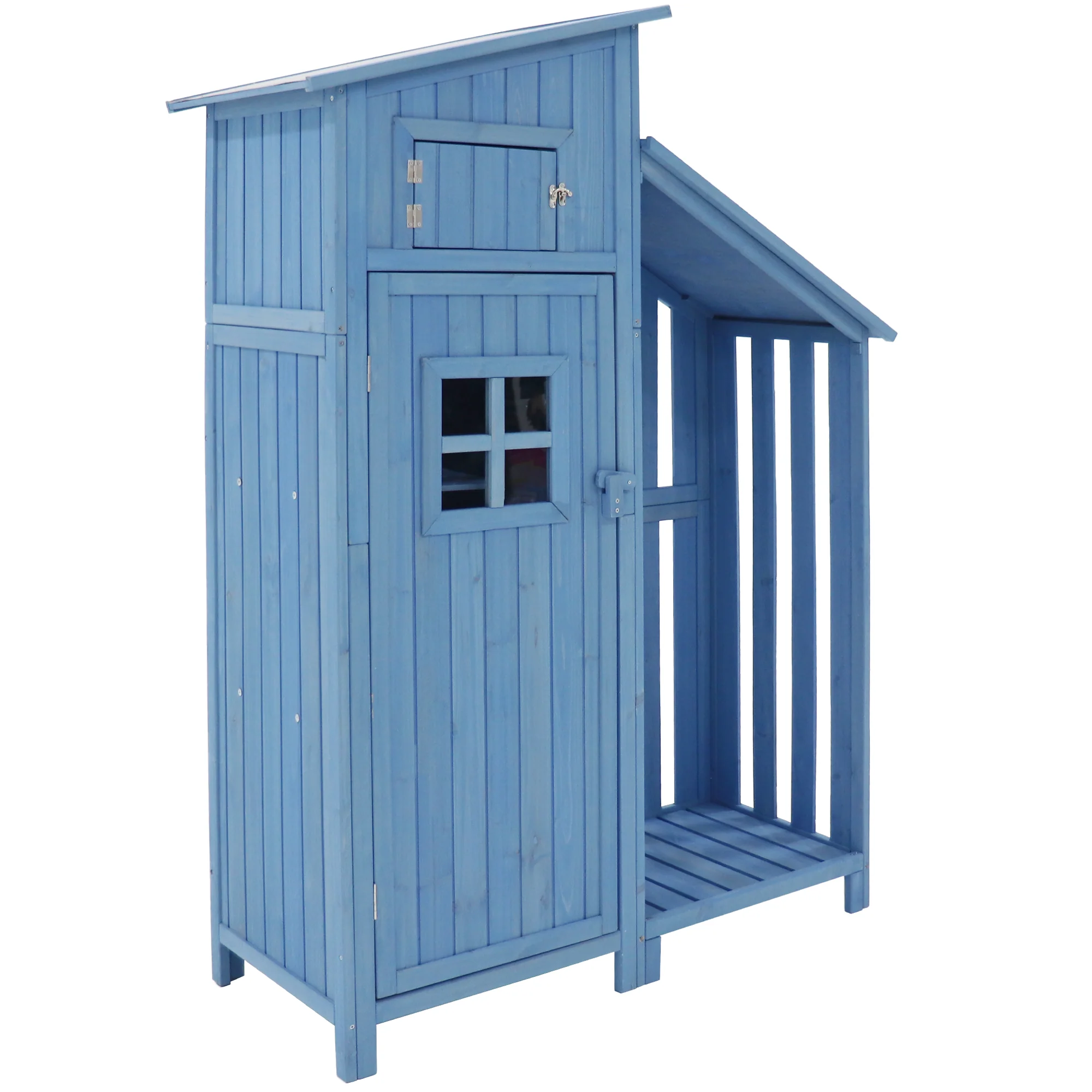 Garden Shed Tool Storage Cabinet 124x46x174 cm for Small Gardens Blue Wood - Image 8