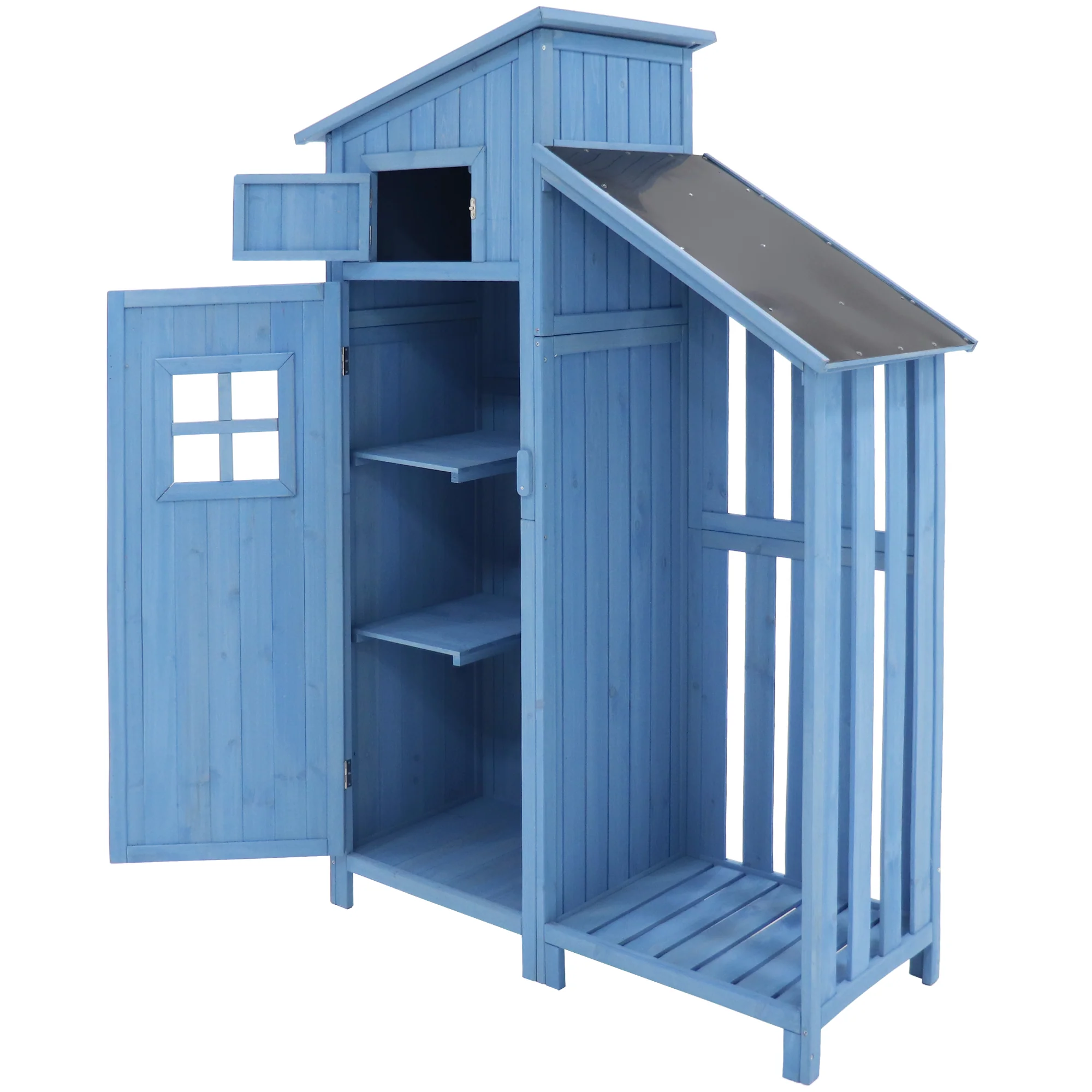 Garden Shed Tool Storage Cabinet 124x46x174 cm for Small Gardens Blue Wood - Image 9