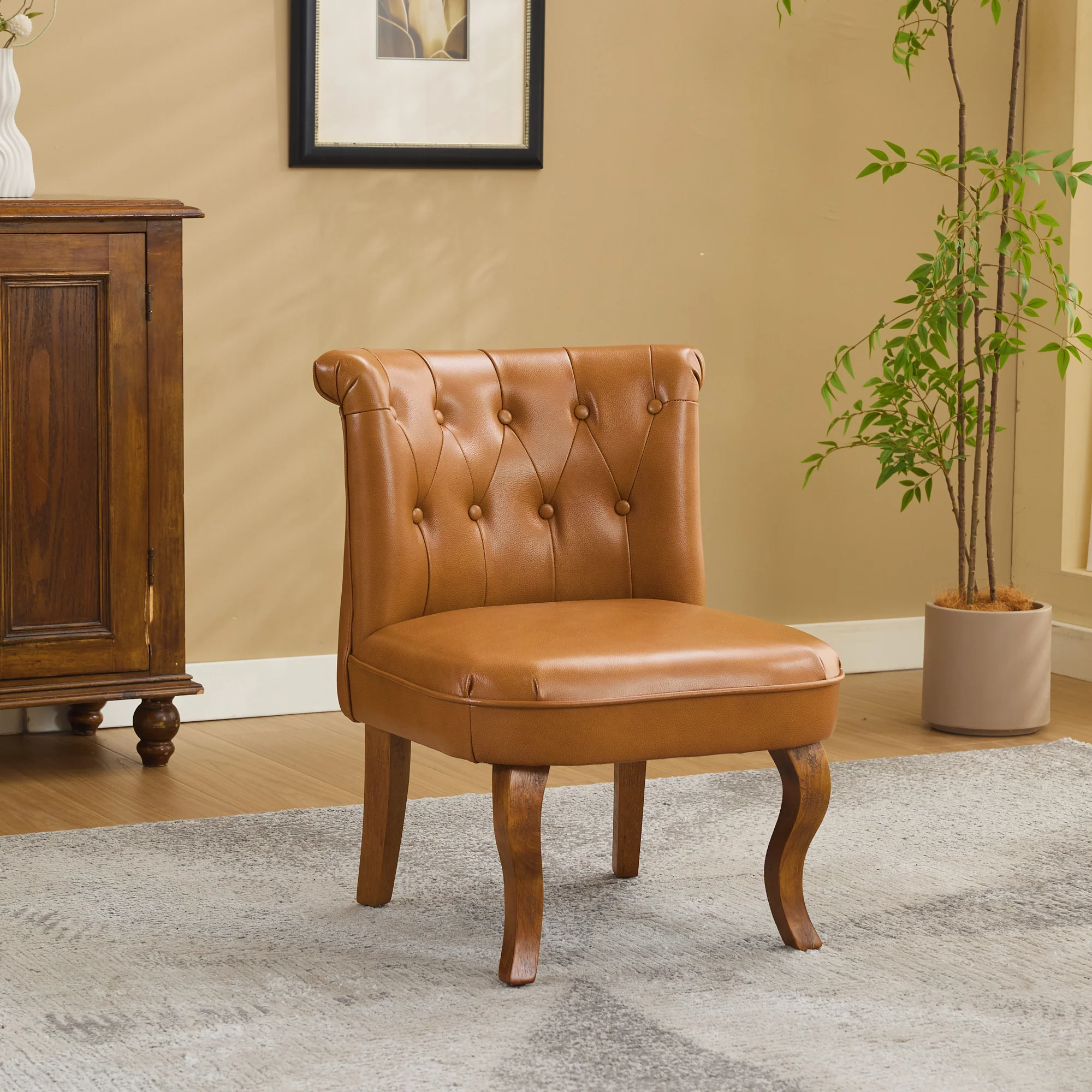 Genuine Leather Lounge Chair Solid Rubberwood Legs - Light Brown