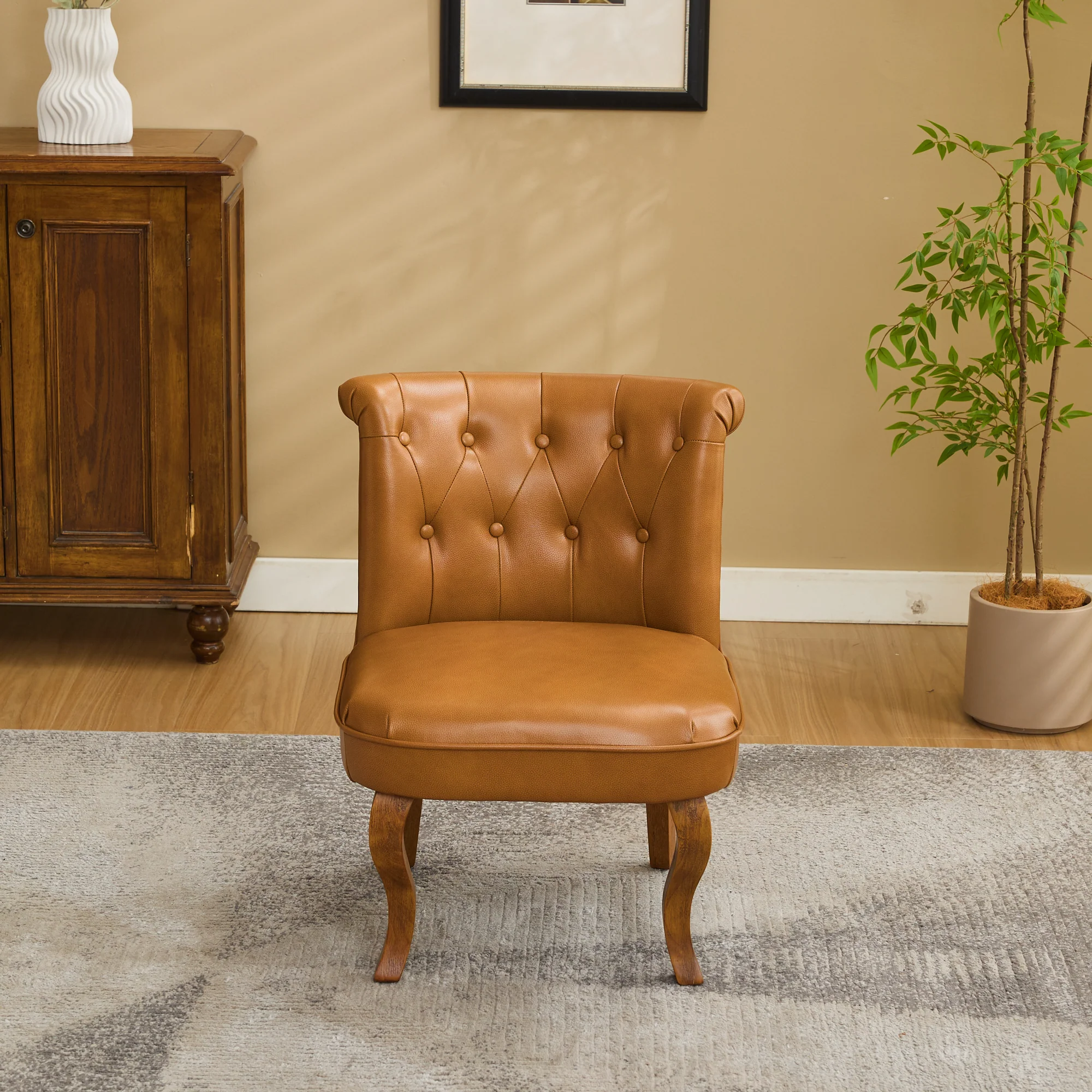 Genuine Leather Lounge Chair Solid Rubberwood Legs - Light Brown - Image 9