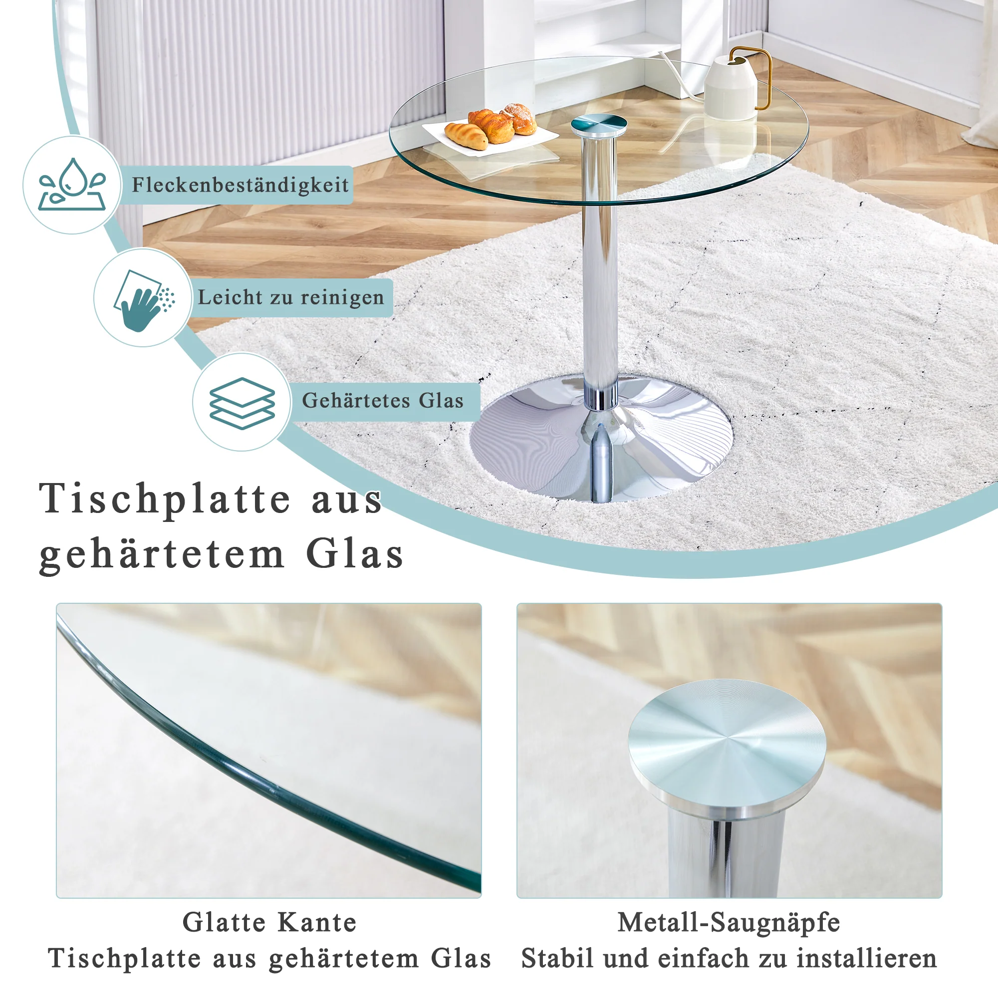 Glass Beam Table Modern Minimalist Round 85cm - Image 6