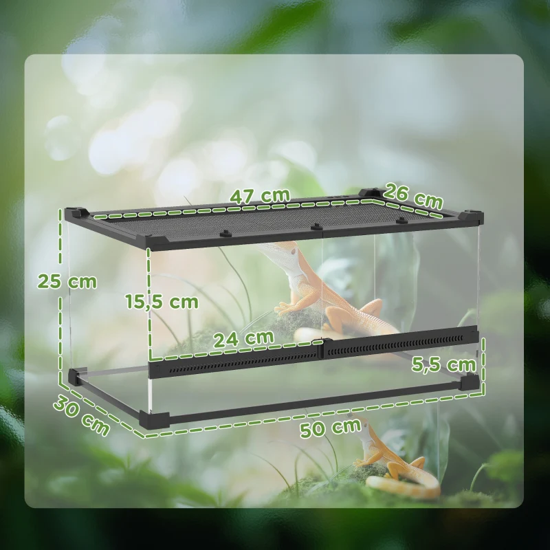 Glass Terrarium for Reptiles, Raised Waterproof Base, Button Lock, Glass - Image 3